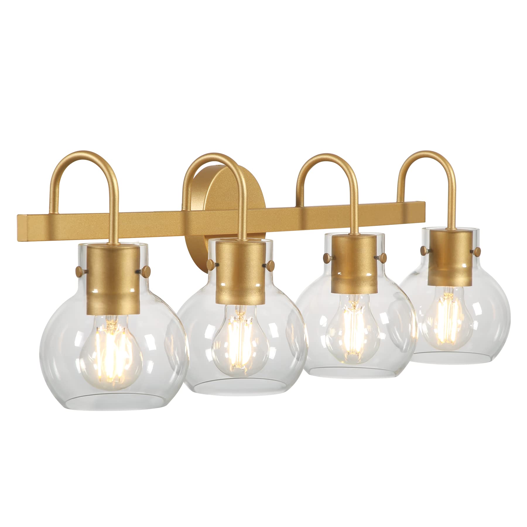 Tribesigns 4-Light Gold Bathroom Vanity Light Fixture with Clear Glass Shade - Modern Wall Sconce for Restroom, Cabinets, Mirror & Hallway Lighting | Perfect for Makeup Vanity, Dressing Room & Bathroom Decor