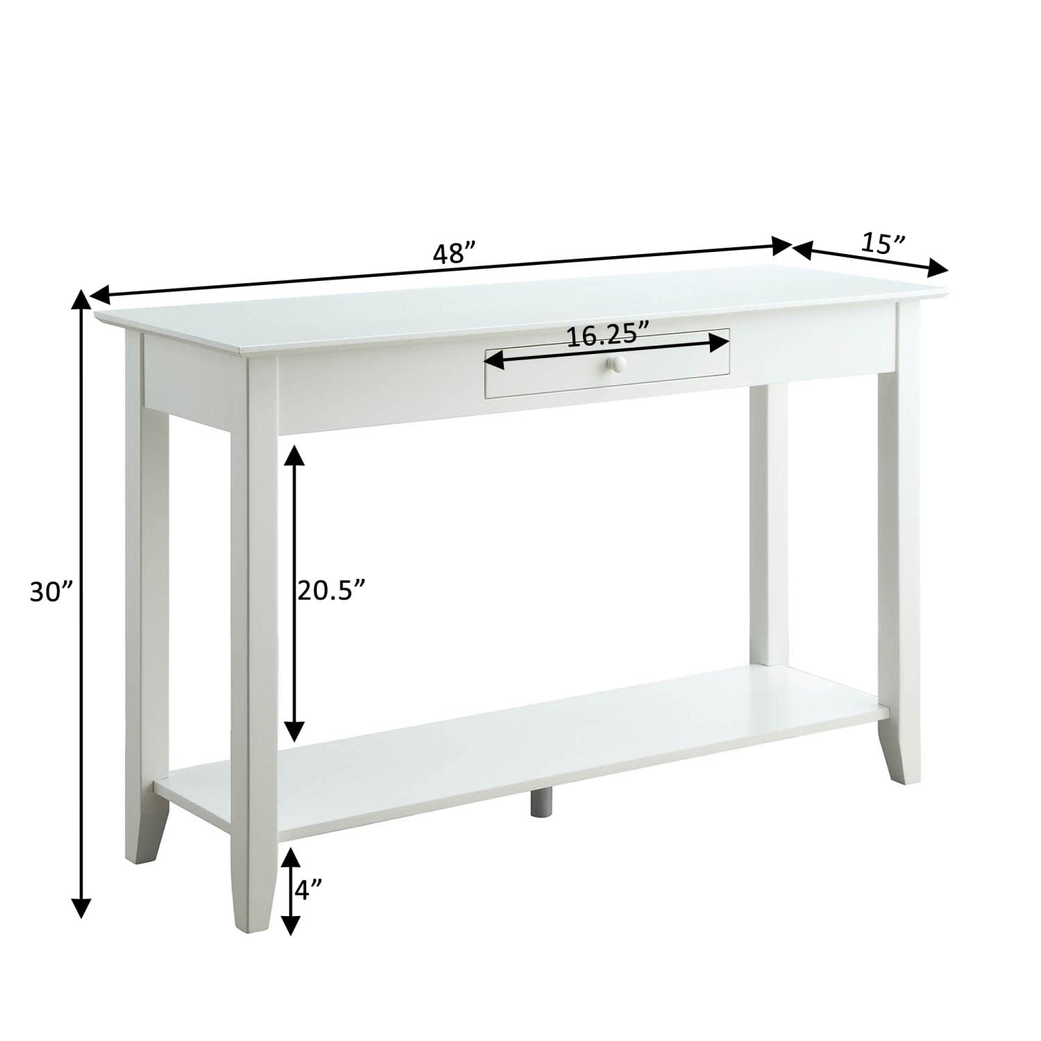 American Heritage White Console Table with Drawer - Entryway Hallway Sofa Table for Living Room, Bedroom & Office | Convenience Concepts