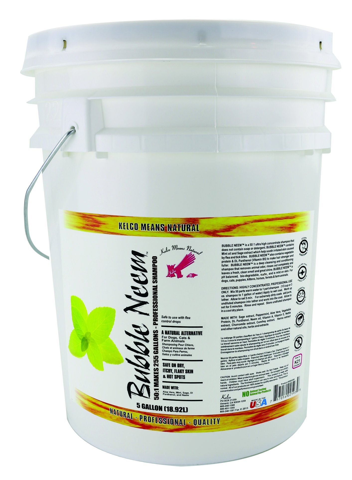 Kelco 50:1 Bubble Neem Shampoo - 5 Gallon Organic Hair Care for Pets & Livestock | Perfect for Grooming Salons, Farms & Animal Shelters