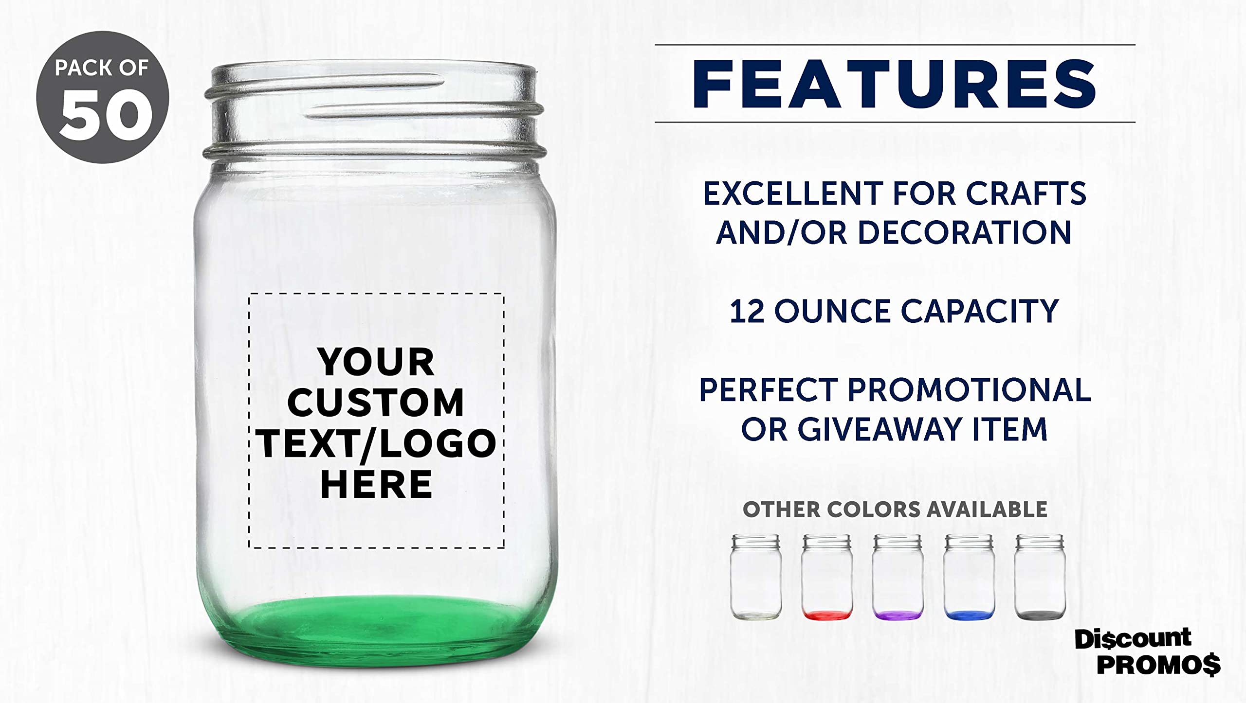 50 Pack 12 oz Custom Mason Jars Bulk Set - Personalized Glass Containers for Overnight Oats, Candies, Fruits, Pickles, Spices & Beverages - Green Decorating Jars - Perfect for DIY Crafts, Wedding Favors, Party Decor & Kitchen Storage