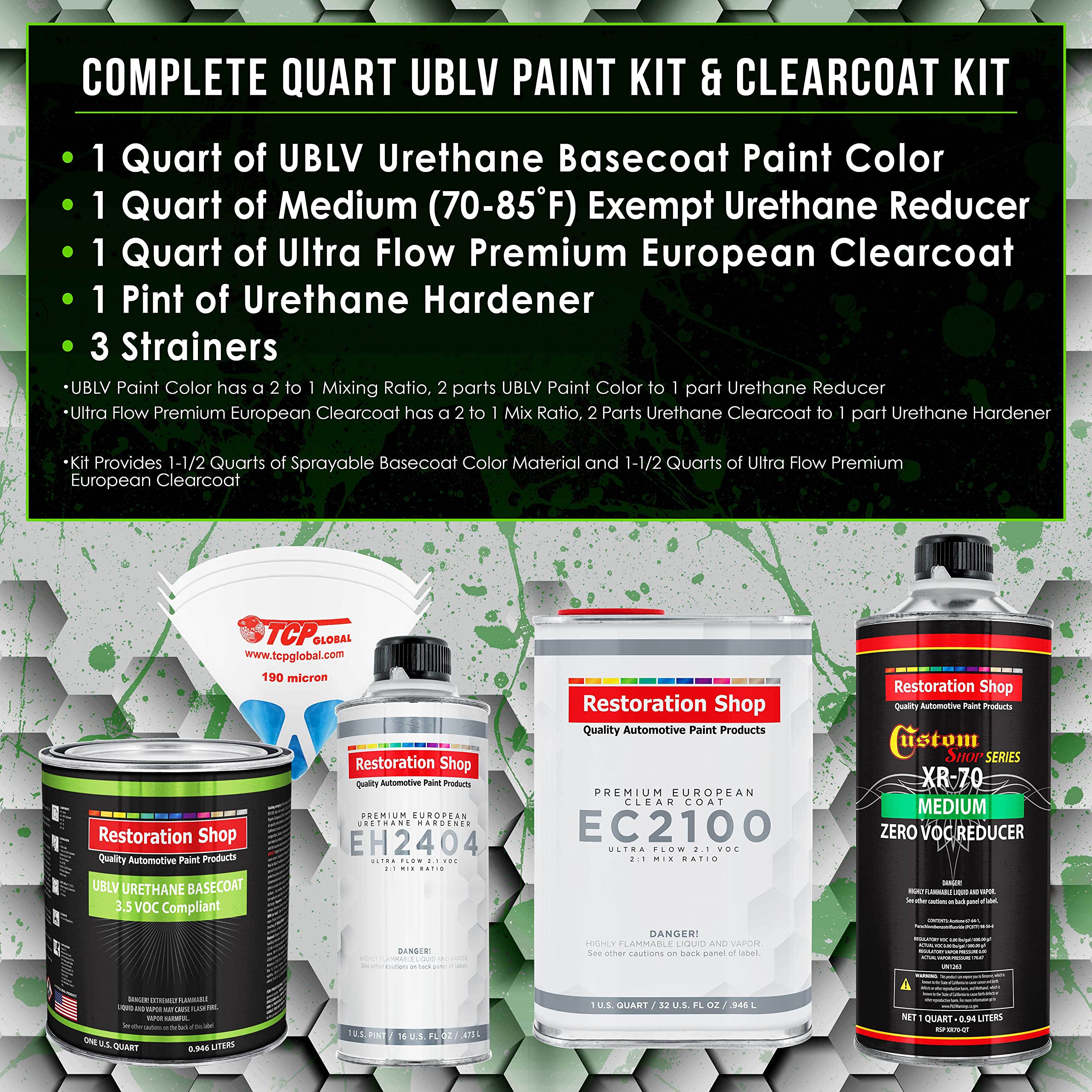 Restoration Shop Grabber Blue Low VOC Urethane Basecoat with European Clearcoat - Complete Quart Automotive Paint Kit for Cars, Trucks & Motorcycles - High Gloss Finish for DIY & Professional Auto Restoration