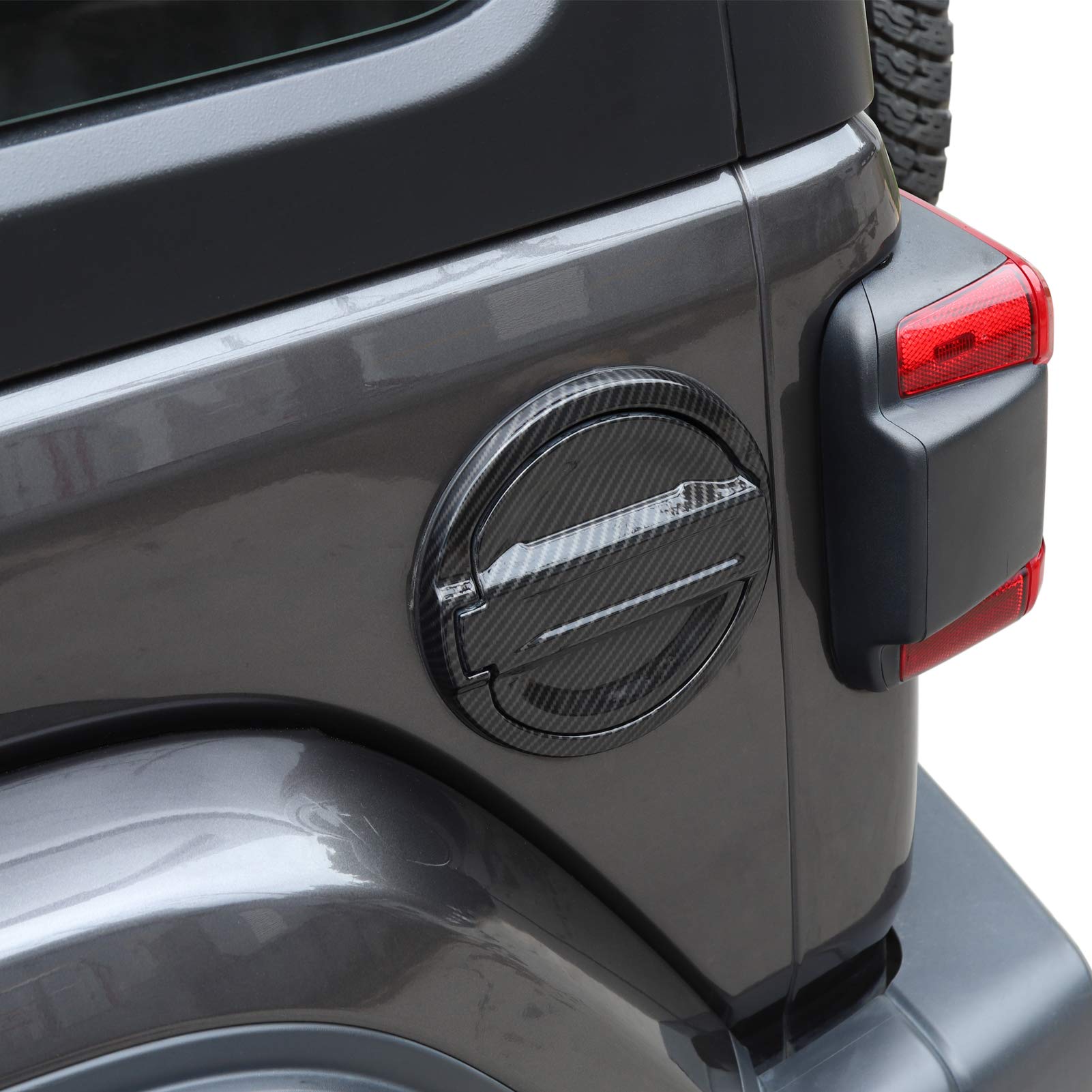 JeCar Aluminum Fuel Filler Door Gas Cap Cover - Carbon Fiber Texture Exterior Accessory for 2018-2023 Jeep Wrangler JL & JLU Models | Off-Road Protection & Style Upgrade