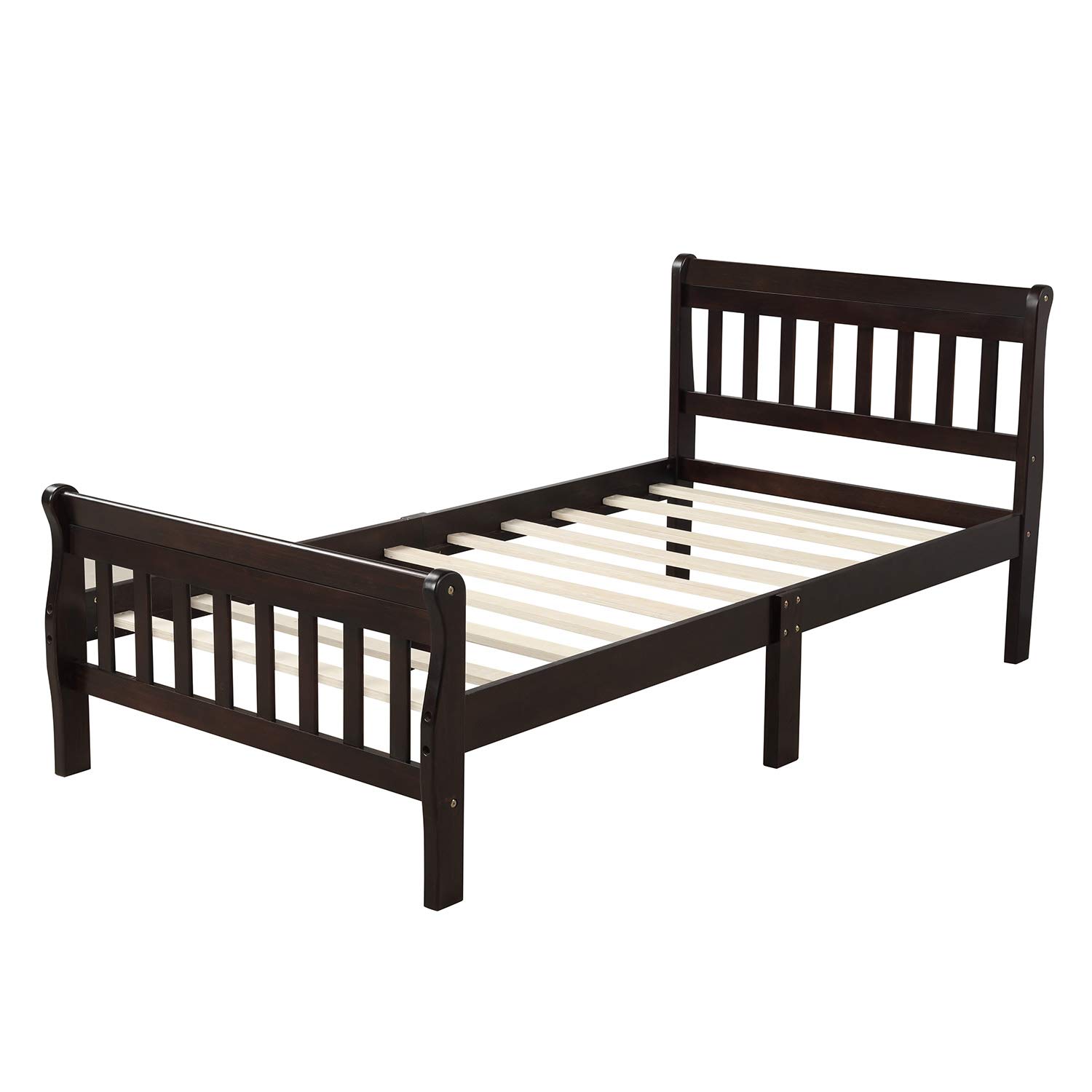 Harper & Bright Designs Modern Wood Twin Sleigh Bed for Kids - Sturdy Platform Bed Frame with Headboard & Footboard, Wood Slat Support (No Box Spring Needed) - Perfect for Kids' Bedrooms, Guest Rooms & Small Spaces