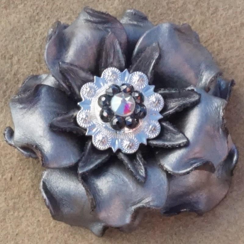 Silver Gardenia Flower Concho with Bright Silver Jet & AB Finish - Perfect for Western Belts, Jackets, and DIY Crafting Projects