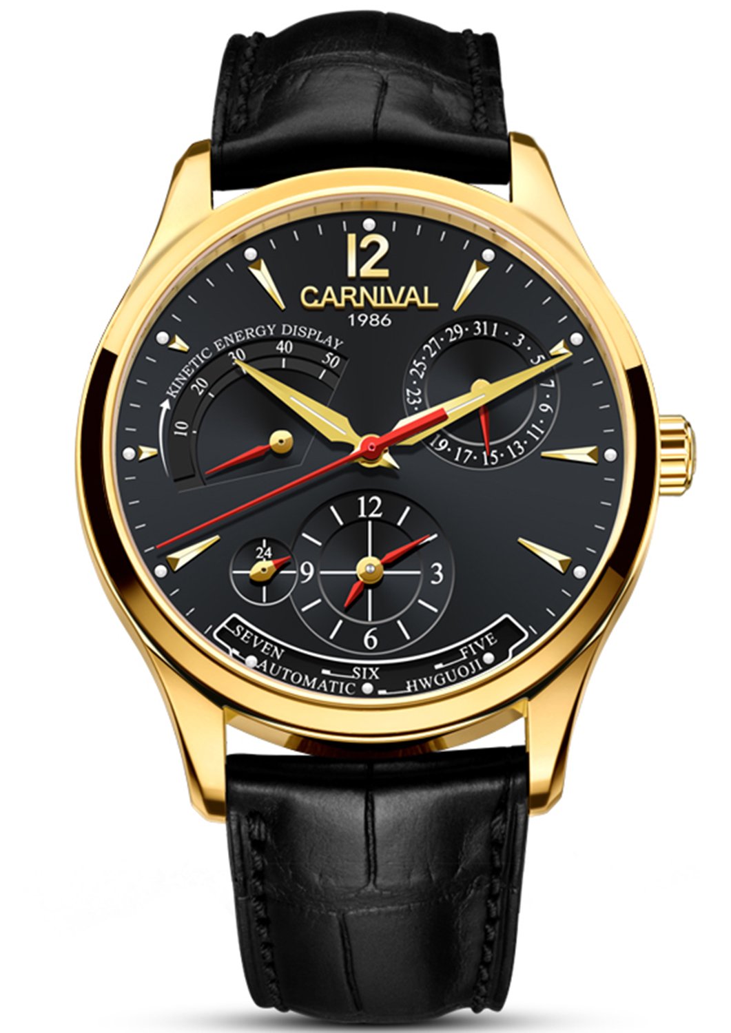 Men's Automatic Kinetic Watch with Sapphire Glass - Stainless Steel Case, Waterproof Leather Strap, Black Dial - Perfect for Business, Casual & Outdoor Activities