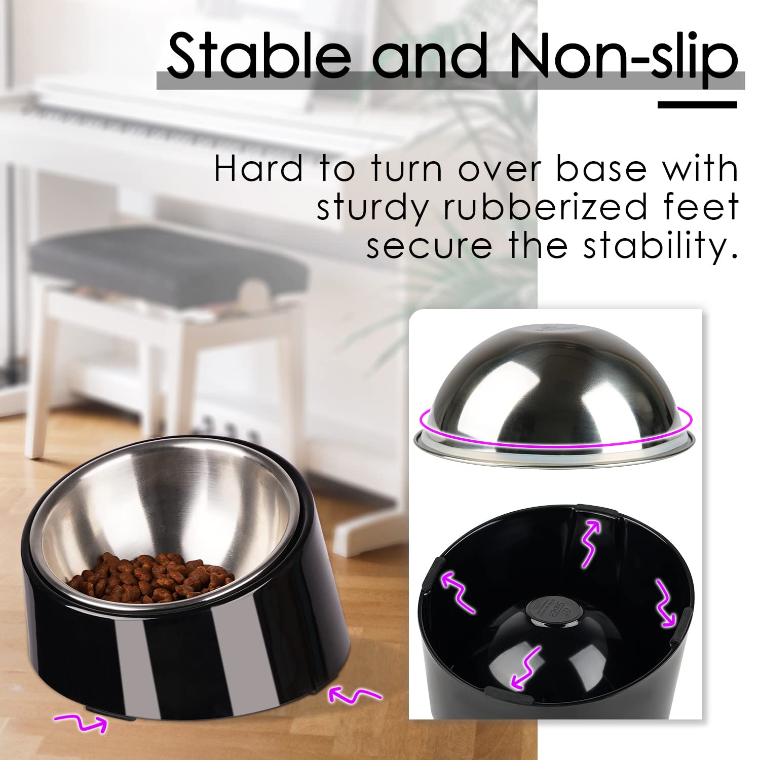 **15° Slanted Dog Bowl - Non-Spill Mess-Free Pet Food Dish for Cats & Dogs, Anti-Skid Tilted Feeder for Bulldogs & Flat-Faced Breeds (0.5 Cup, Dark Black) - Perfect for Slow Feeding & Easy Access**