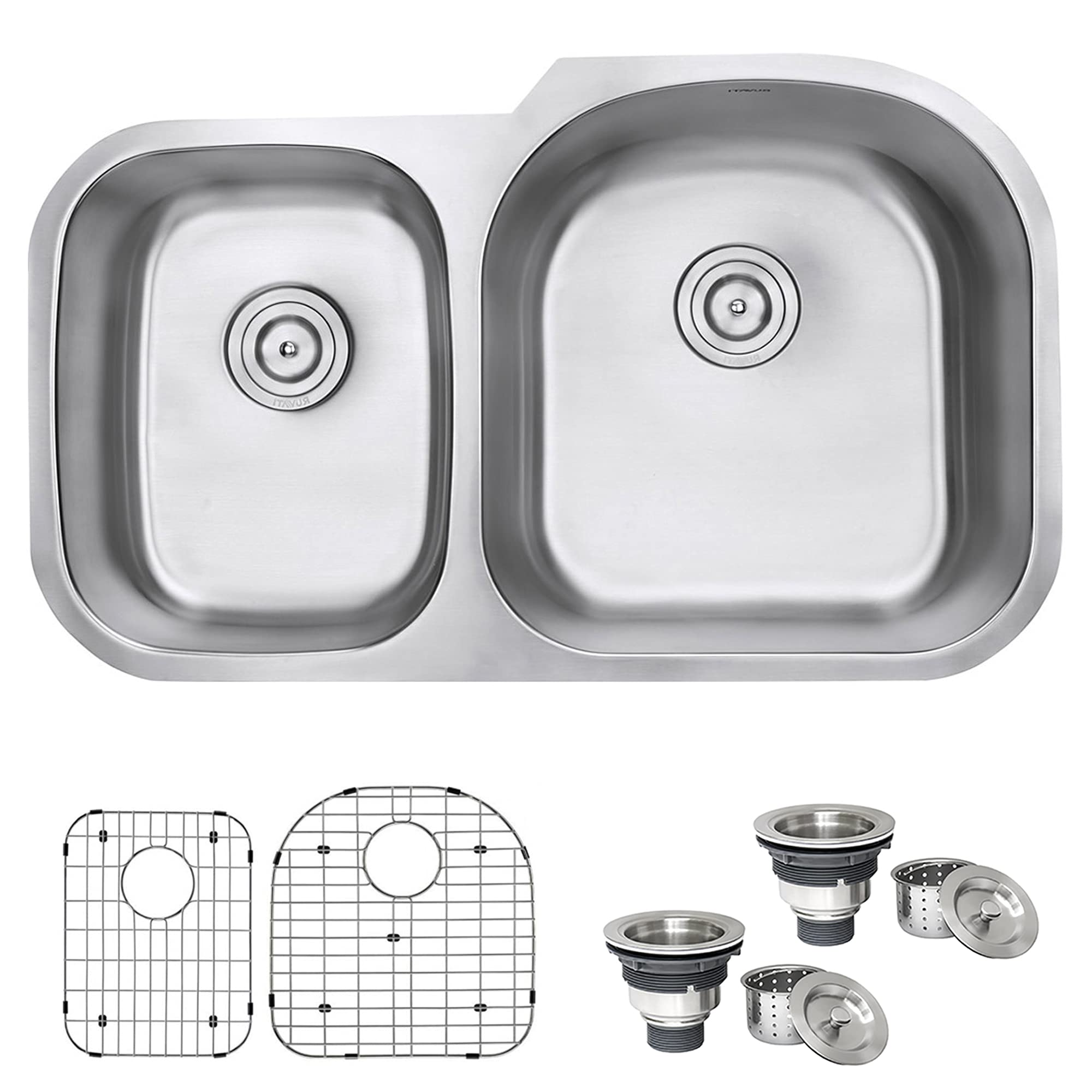 Ruvati RVM4605 34-Inch Undermount Double Bowl Kitchen Sink - 16 Gauge Stainless Steel for Modern Home & Restaurant Use