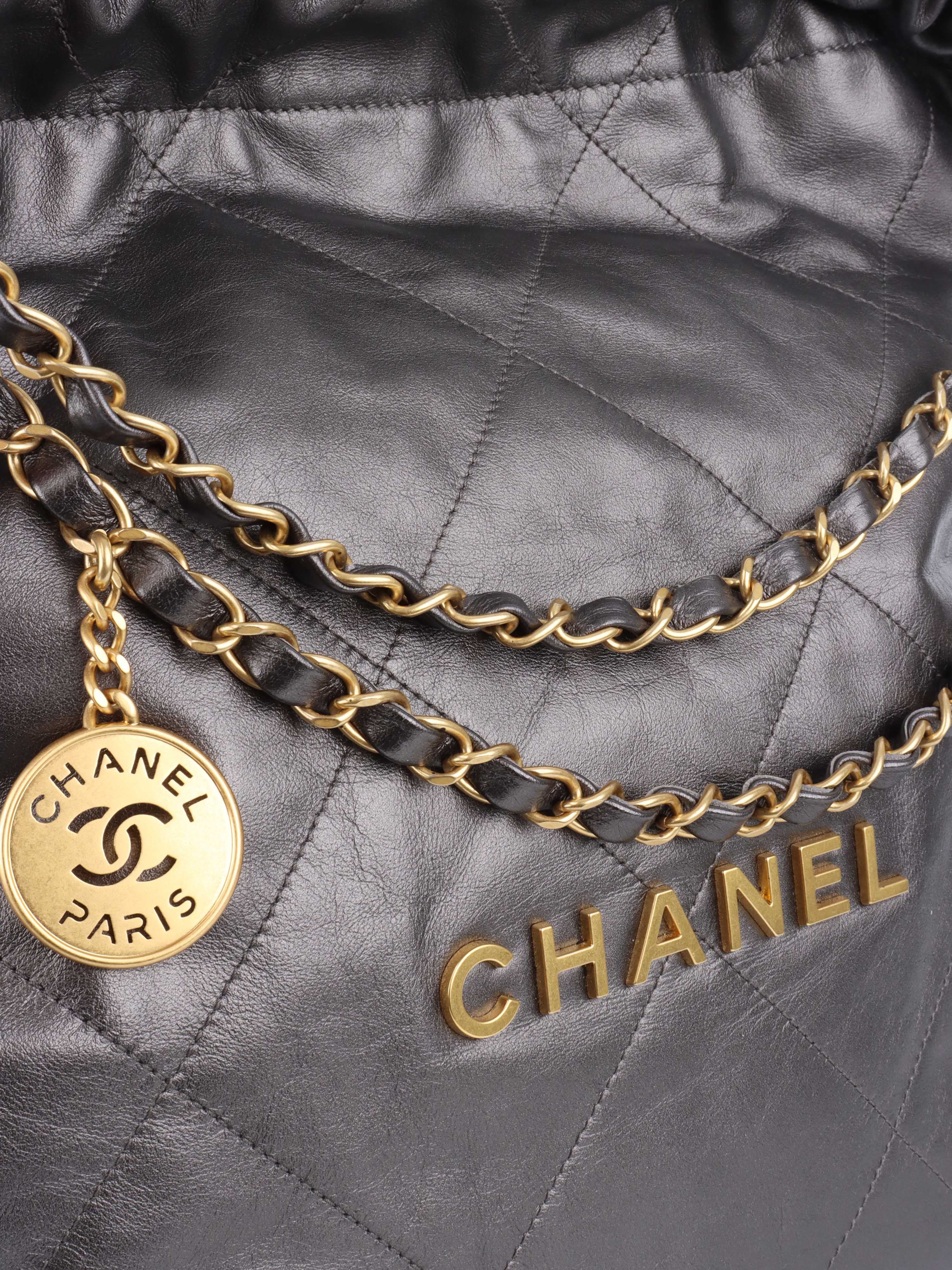 Chanel Metallic Dark Grey 22 Bag - Luxury Designer Handbag for Women | Perfect for Evening Events, Parties & Special Occasions