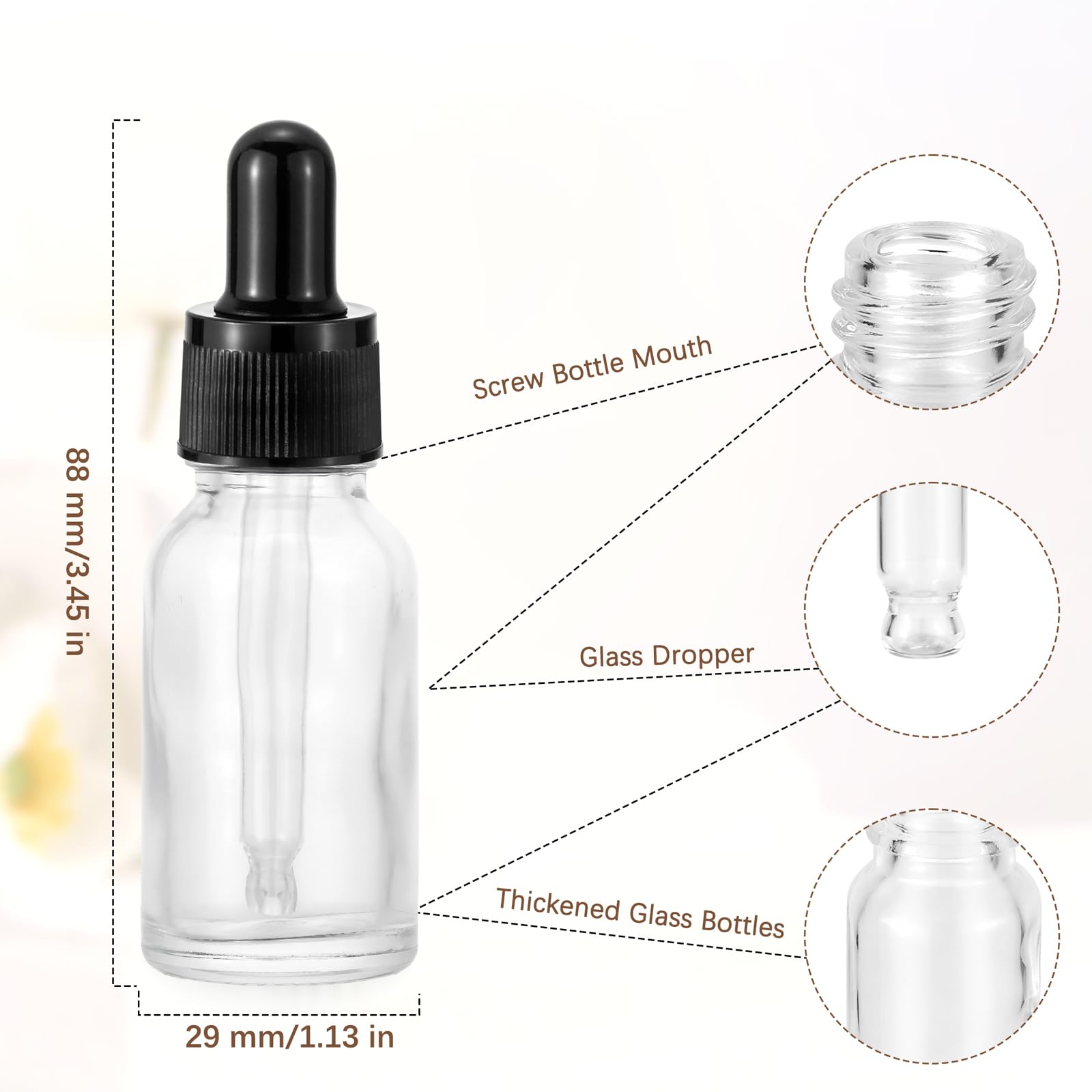 Kesell 20 Pack 15ml Clear Glass Dropper Bottles - Essential Oil Containers with Eye Droppers, Empty Sample Storage Jars, Travel Size Glass Vials for Oils, Perfume, DIY Blends - Perfect for Aromatherapy, Skincare, and Travel Organization