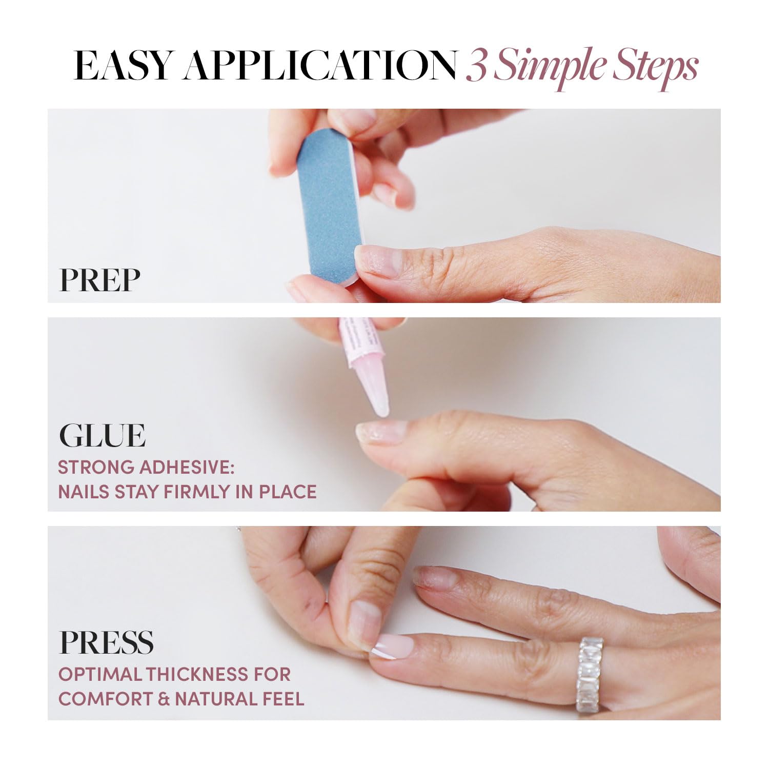 Glamnetic Press On Nails - Snowdrift | Opaque Gradient Ombre & Snowflake Design Short Almond Fake Nails, Reusable Stick On Nails with Glue | Salon Quality Manicure | 15 Sizes - 30 Piece Kit | Perfect for Holidays, Parties & Special Occasions