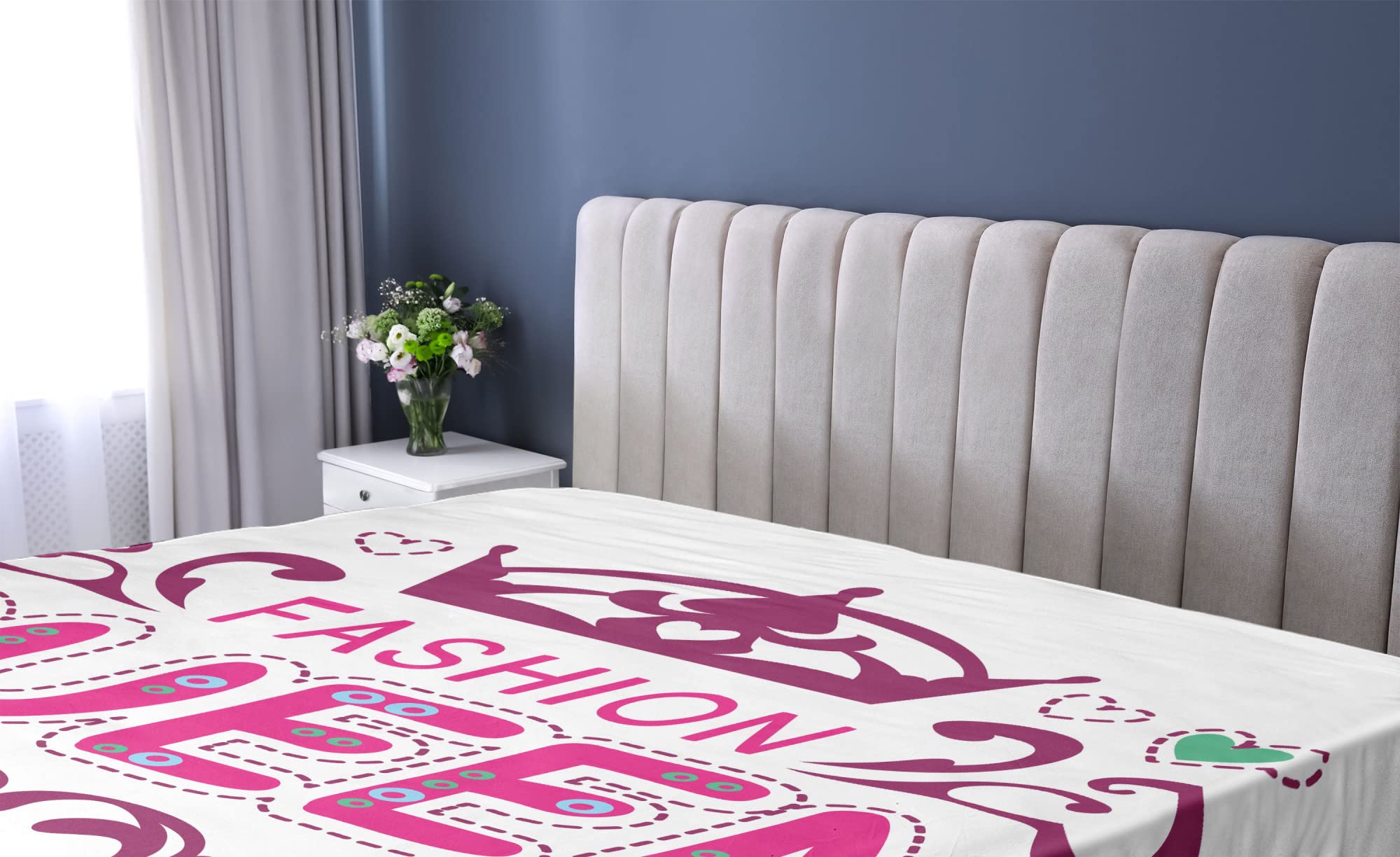 Ambesonne Queen Fitted Sheet - Floral Heart Print Fashion Bedding with All-Around Elastic Deep Pocket | Soft Dried Rose Pink | Perfect for Girls' Bedrooms, Dorm Rooms & Guest Beds
