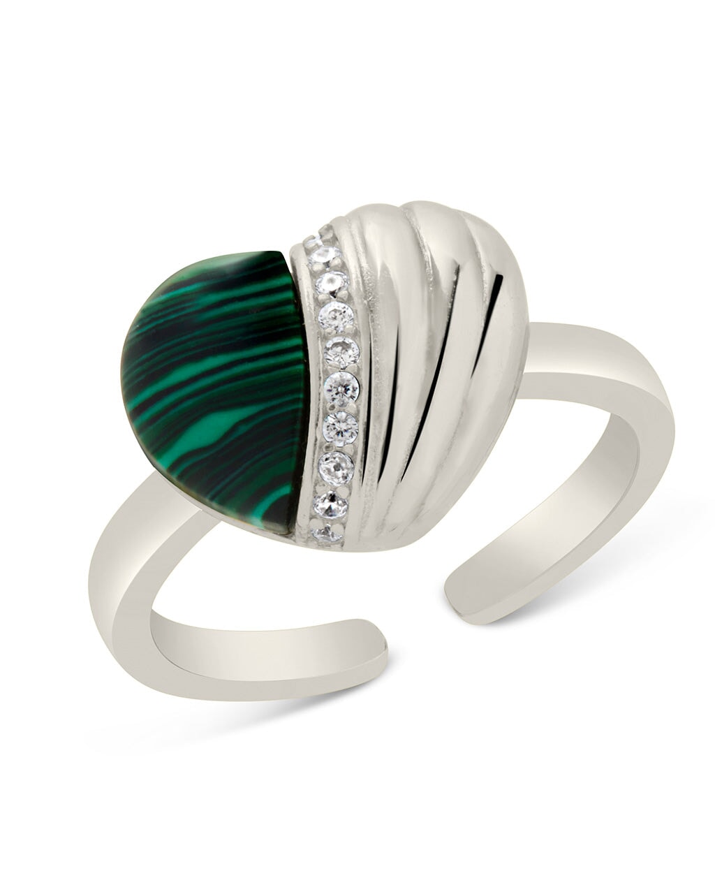 Hollis Sterling Silver Malachite & CZ Heart Ring for Women - Elegant Green Gemstone Jewelry Gift for Valentine's Day, Anniversary & Special Occasions