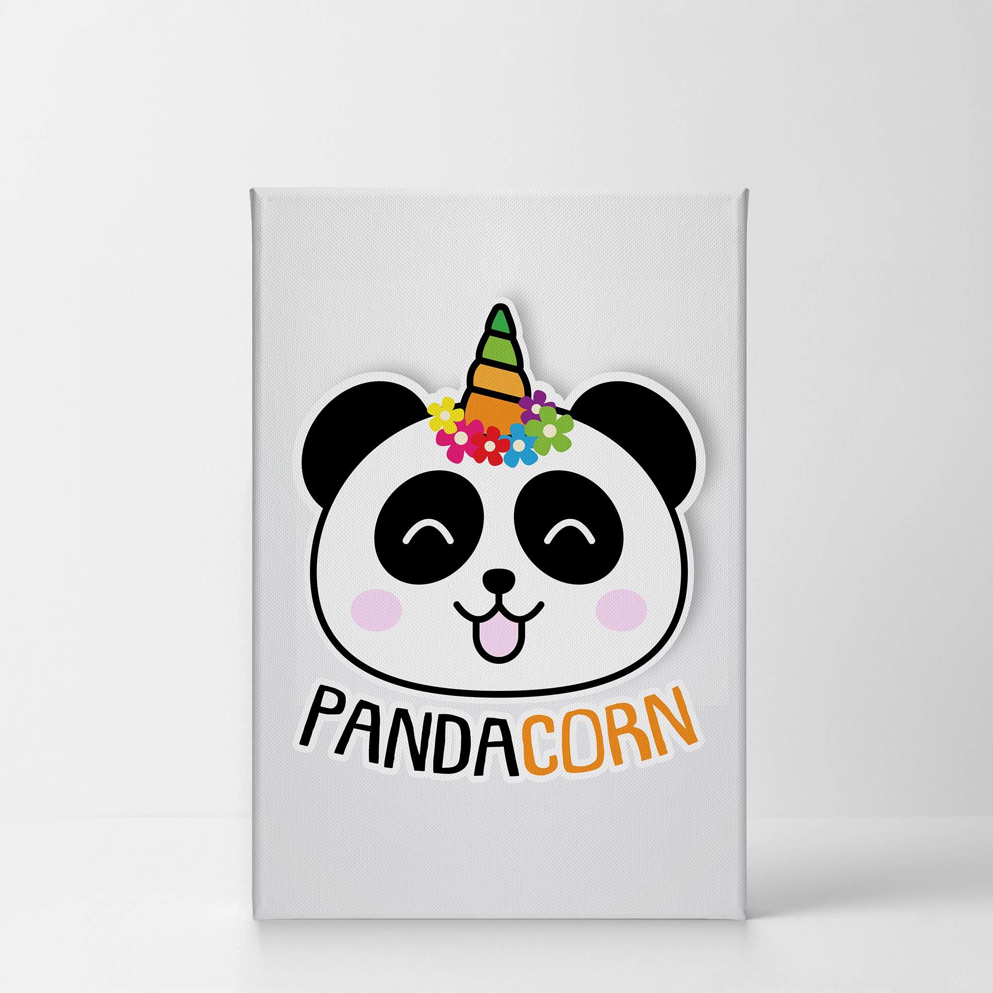 Smile Art Design Cute Pandacorn Unicorn Canvas Wall Art - 12x8 Inch Ready to Hang Nursery Decor, Kids Room Decor & Baby Room Gift - Made in USA | Perfect for Birthday Presents, Baby Showers & Children's Bedroom Decoration