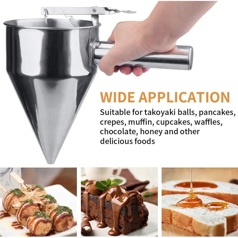 MyLifeUNIT Stainless Steel Pancake Batter Dispenser - Precision Funnel Dispenser with Stand for Takoyaki, Waffles, Crepes & Baking | Perfect for Home Kitchens, Bakeries & Food Trucks