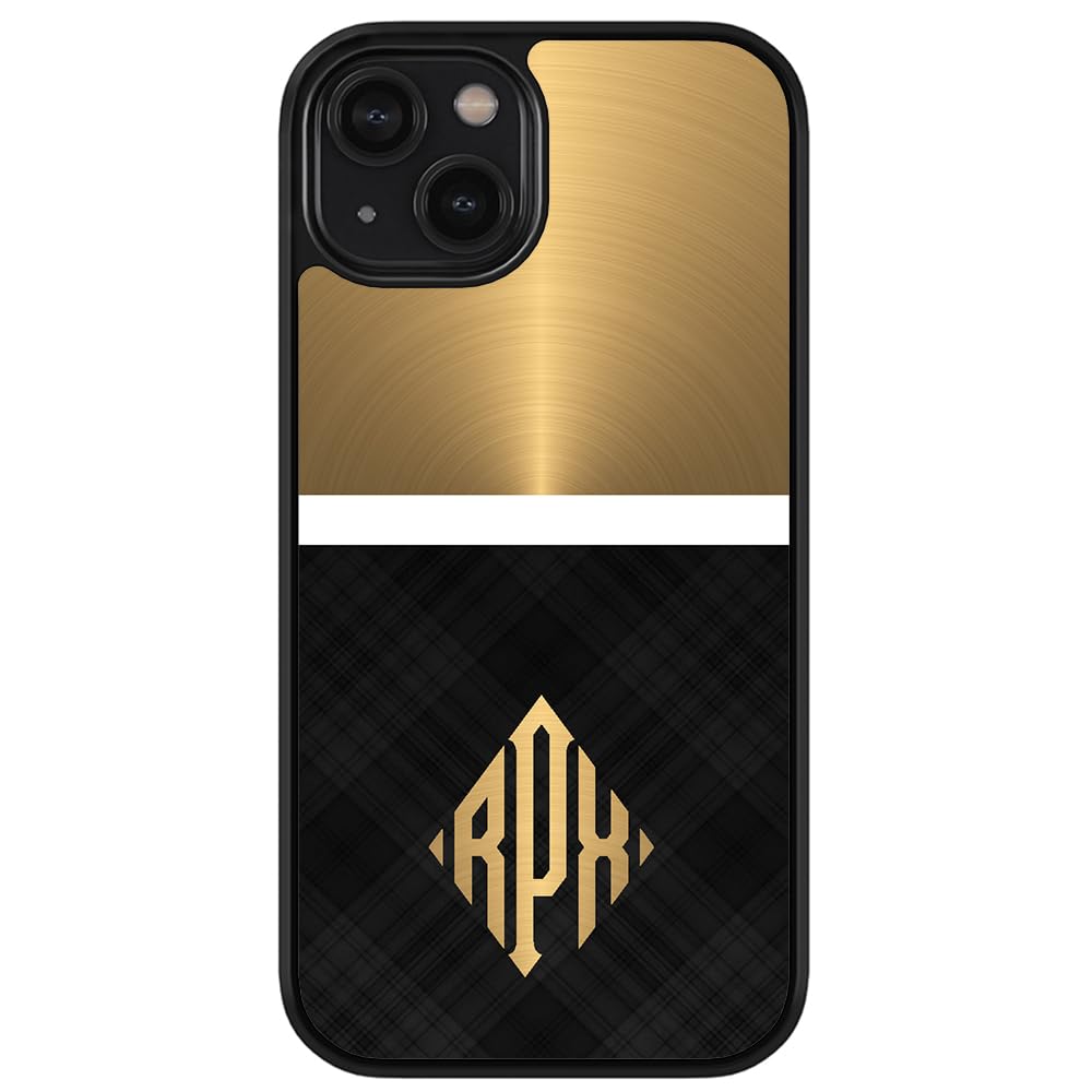 Custom Black & Gold Diamond Monogram Rubber Phone Case for iPhone 16/15/14/13/12 Pro Max Plus & 11/X/8/7 - Personalized Luxury Protection for Everyday Use & Special Occasions