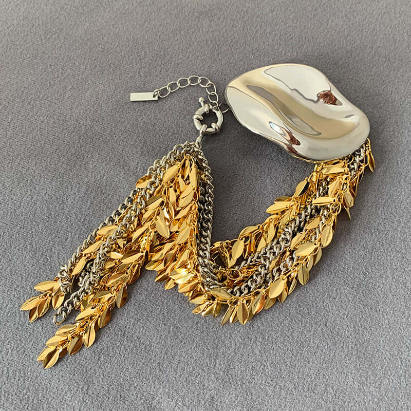 Exaggerated Metallic Two-Tone Leaf Statement Bracelet - Elegant Boho Jewelry for Women | Perfect for Parties, Weddings & Everyday Wear | R099
