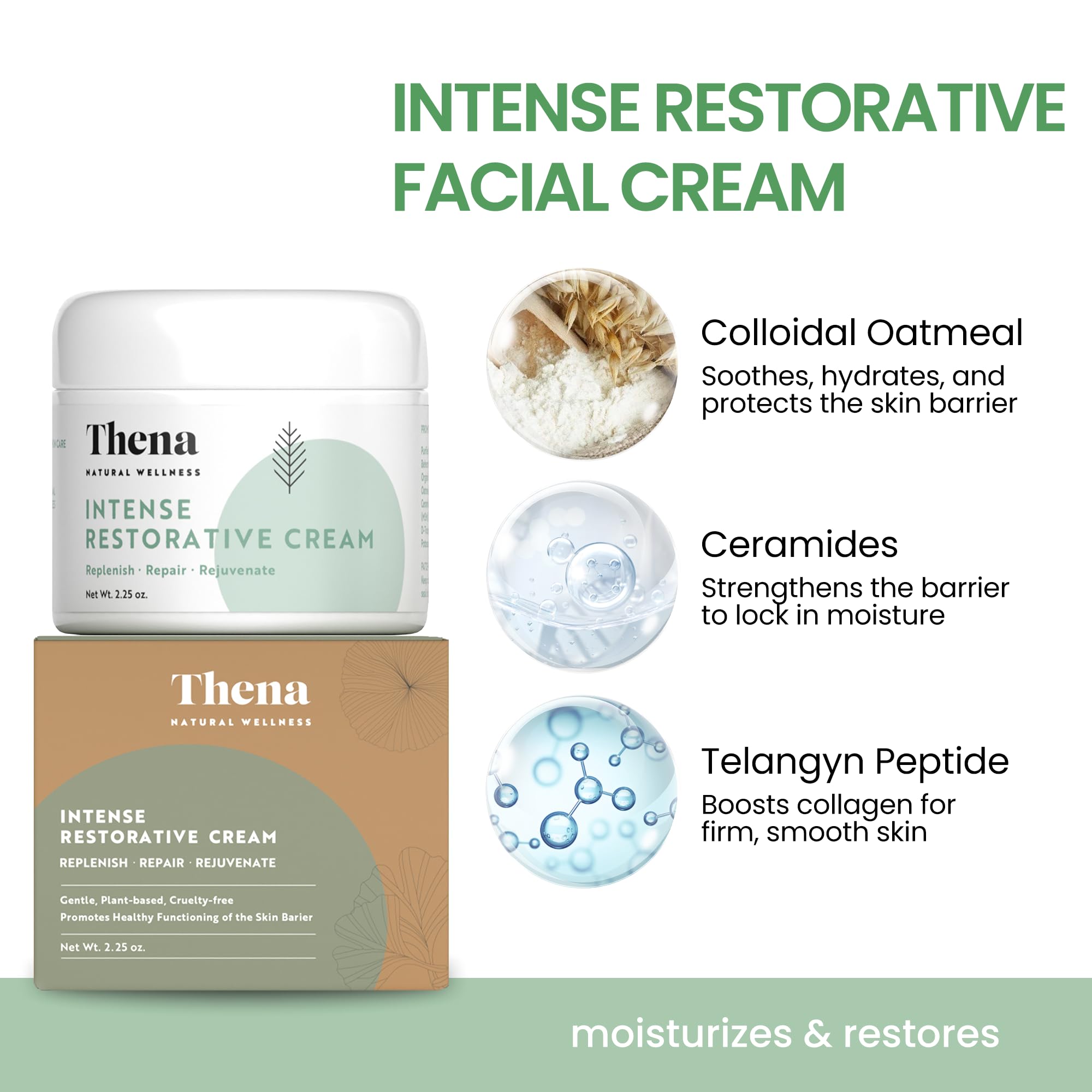 Thena RESTORE Face & Body Skin Care Set - Manuka Honey Facial Cleanser, Moisturizing Cream & Body Lotion - Repair & Nourish Skin Barrier - Natural Organic Anti-Aging Skincare for Women & Men - Perfect for Daily Hydration & Nighttime Repair Routine