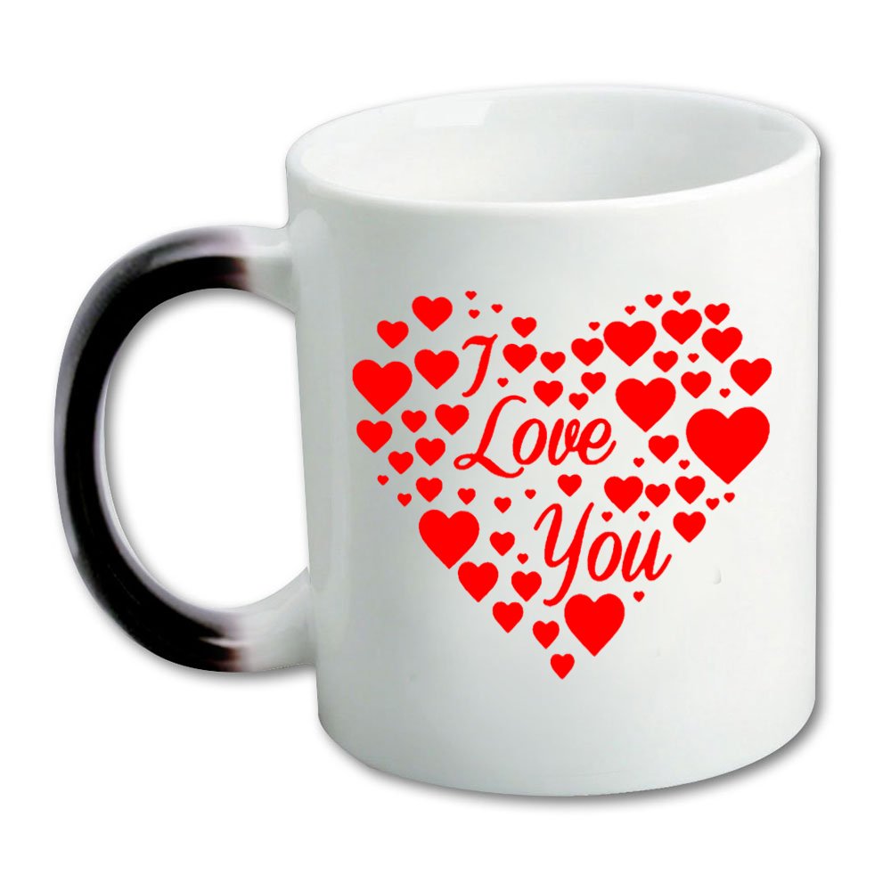 Ceramic Heat Sensitive Color Changing Mug - 11oz I LOVE YOU Red Hearts Design, Cute Morphing Coffee Cup for Valentine's Day Gifts, Couples, Romantic Surprises & Daily Use