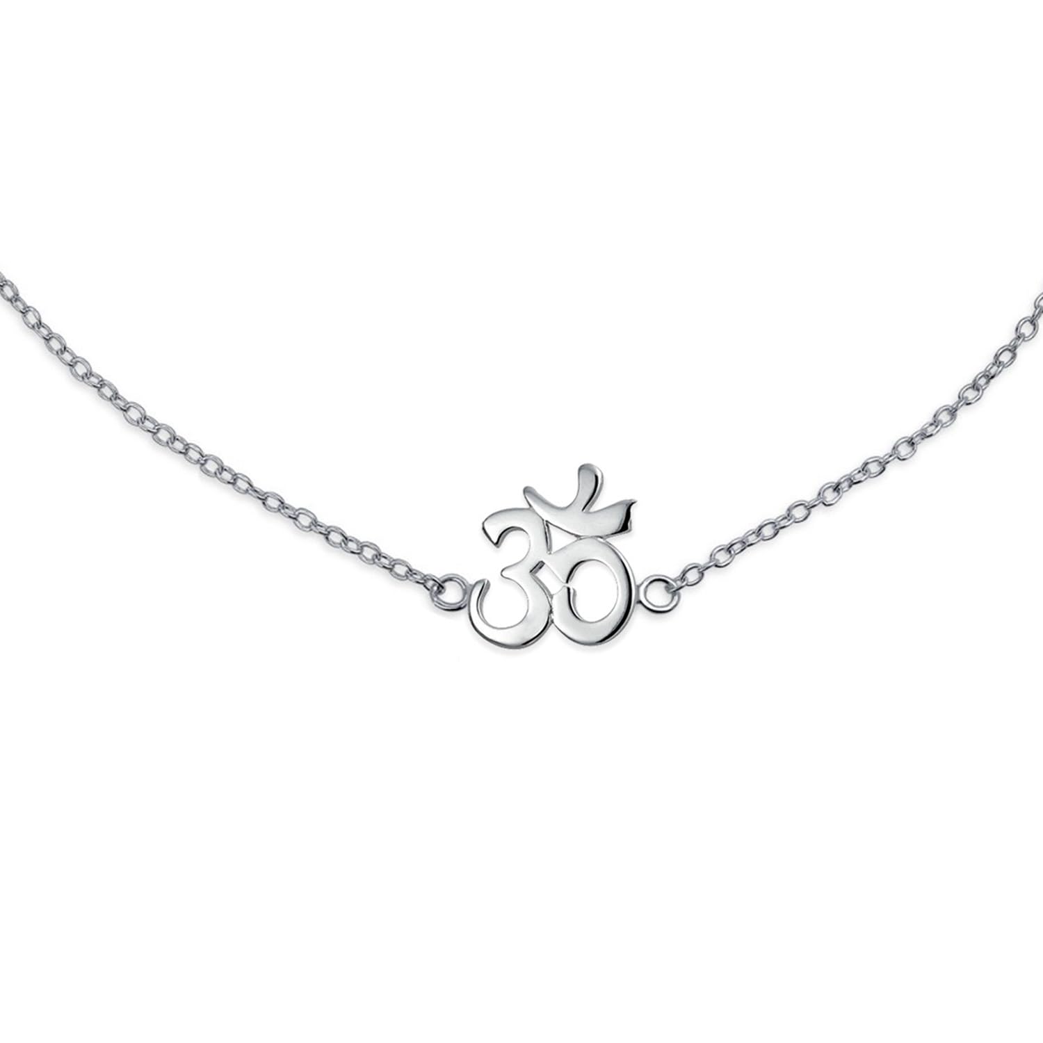 925 Sterling Silver Adjustable Aum Om Ohm Symbol Anklet with Multi CZ Peace Charms - 9-10 Inch Ankle Bracelet for Women - Perfect for Yoga, Meditation & Boho Fashion