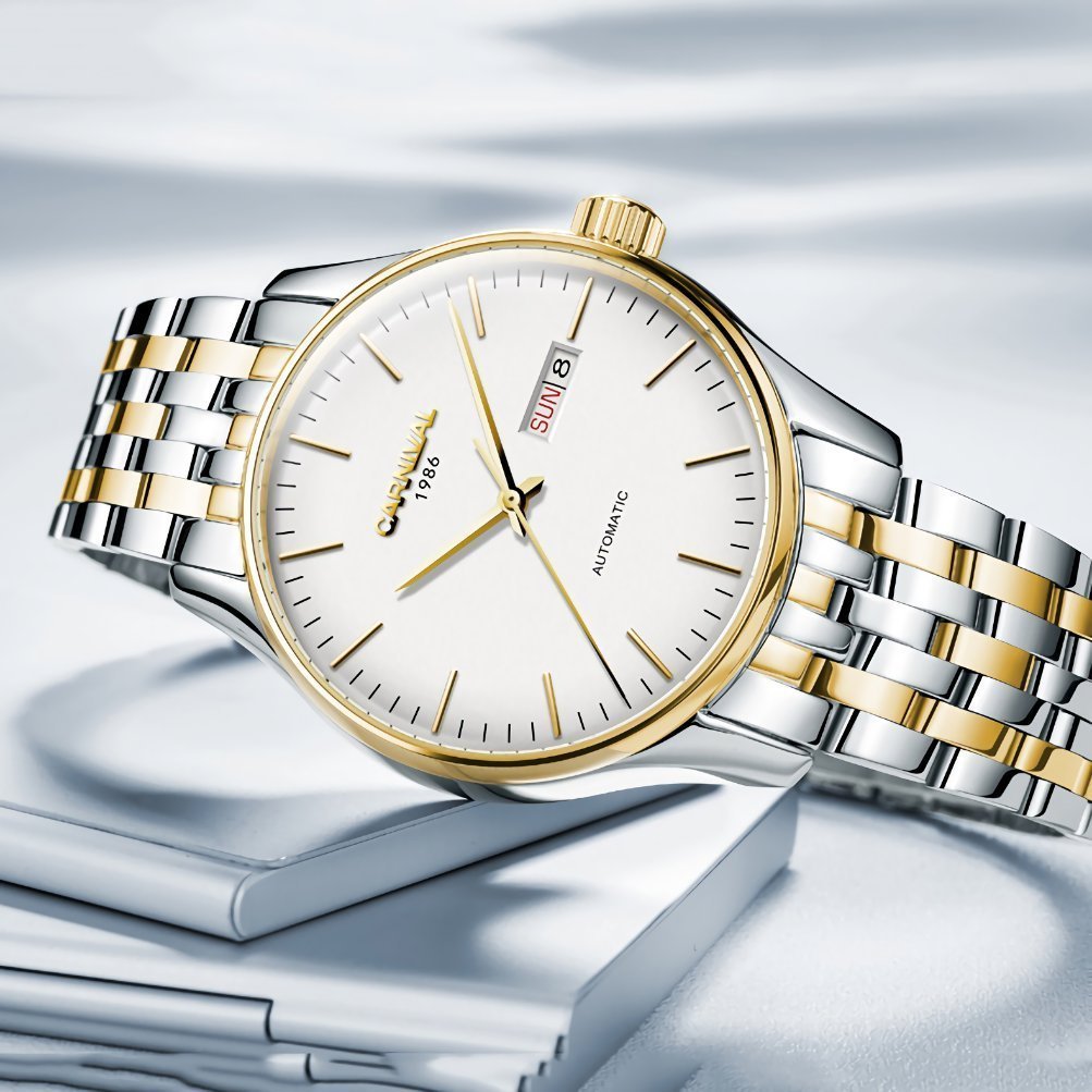 Gosasa Men's Automatic Mechanical Watch - Stainless Steel, Ultra-Thin, Simple Design with Day & Date Display | Perfect for Business, Casual & Formal Occasions