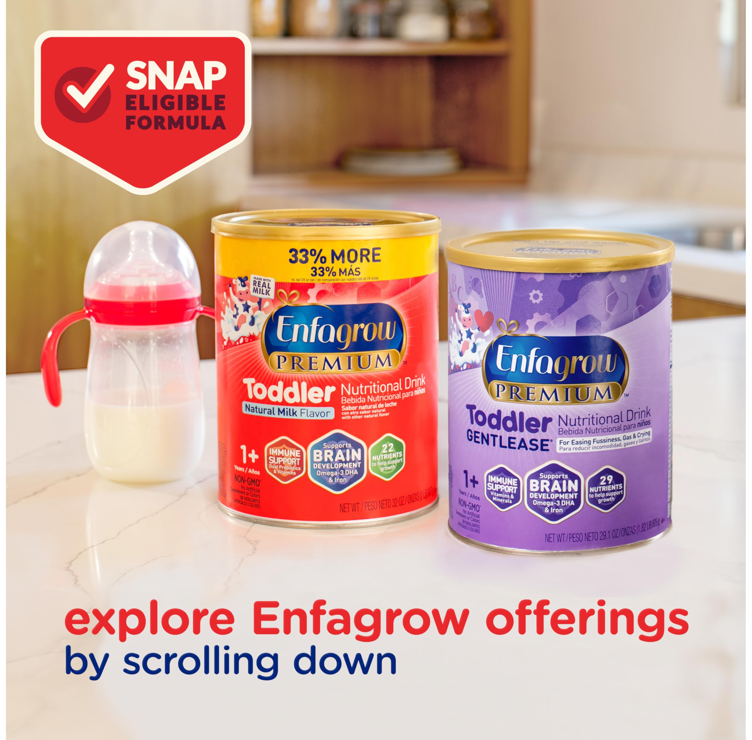 Enfagrow PREMIUM Toddler Nutritional Drink Powder with Real Milk, Omega-3 DHA for Brain Development, Prebiotics for Immune Support - Non-GMO Baby Formula (32 Oz Can, Pack of 6) - Ideal for Growing Toddlers' Daily Nutrition & Immune Health
