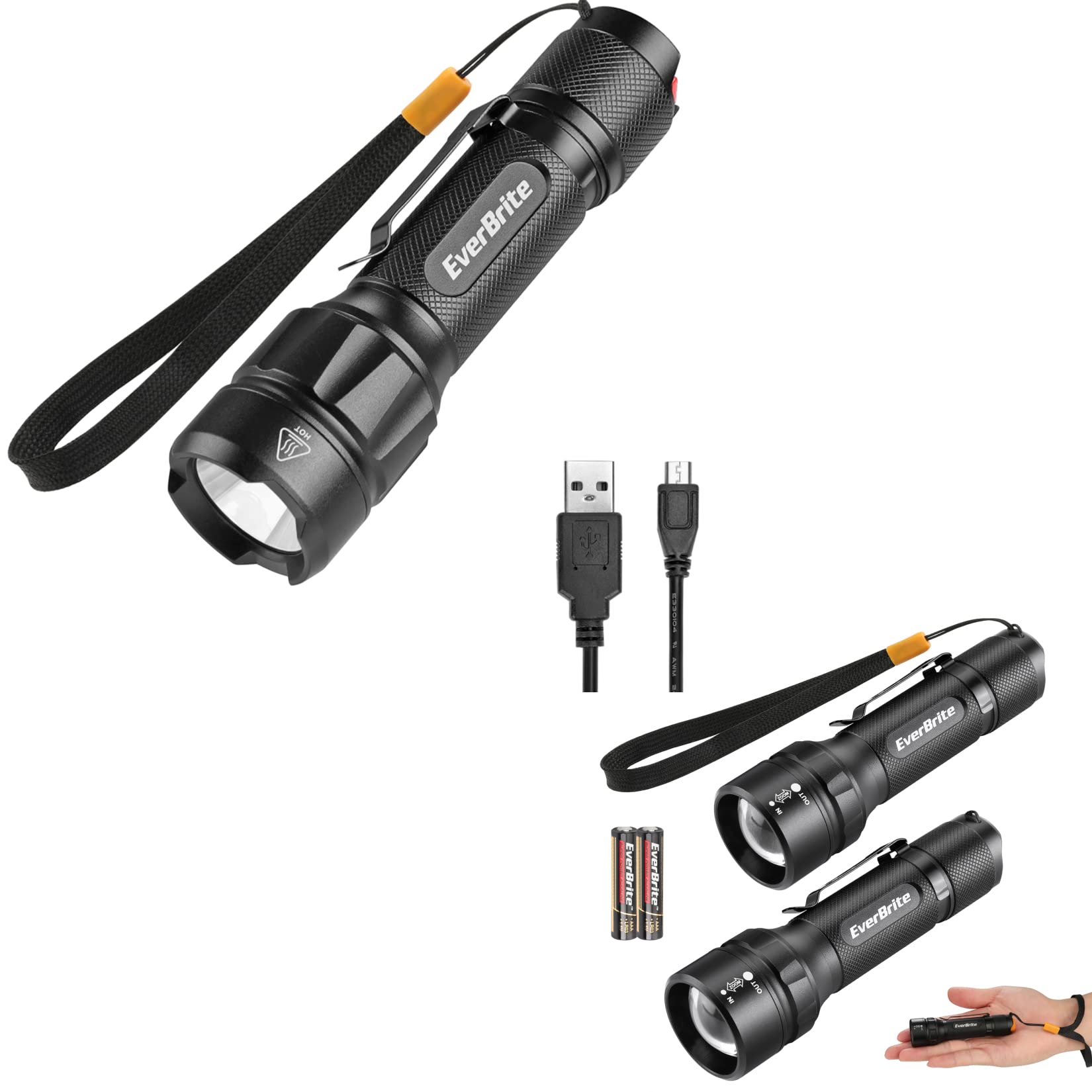 EverBrite LED Tactical Flashlight with Zoom - Compact Mini Flashlight Set for Camping, Hiking, Emergency & Outdoor Adventures