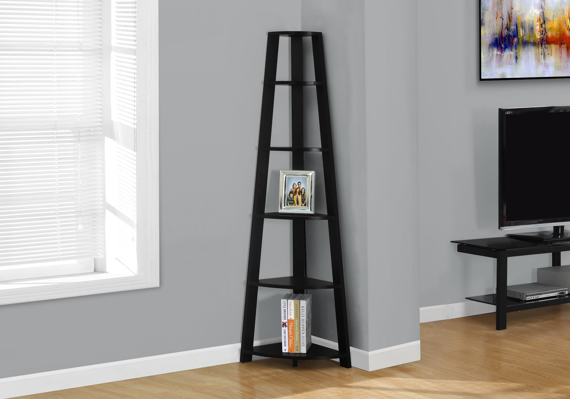 Monarch Specialties Black Corner Bookcase 72