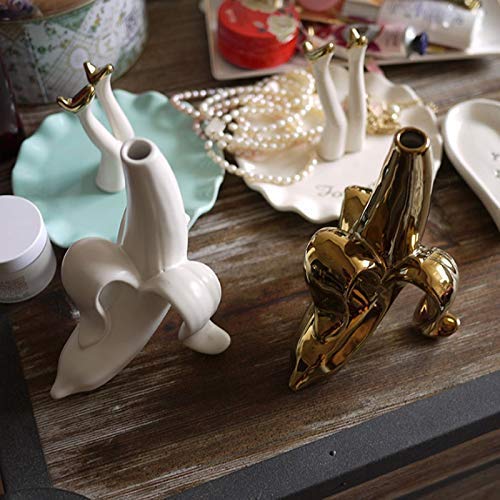 Lefran Banana Vase - Unique Ceramic Flower Pot for Home Decor, Plant Container & Single Stem Holder, Gold - Perfect for Boho Style Living Rooms, Kitchen Countertops & Office Desks