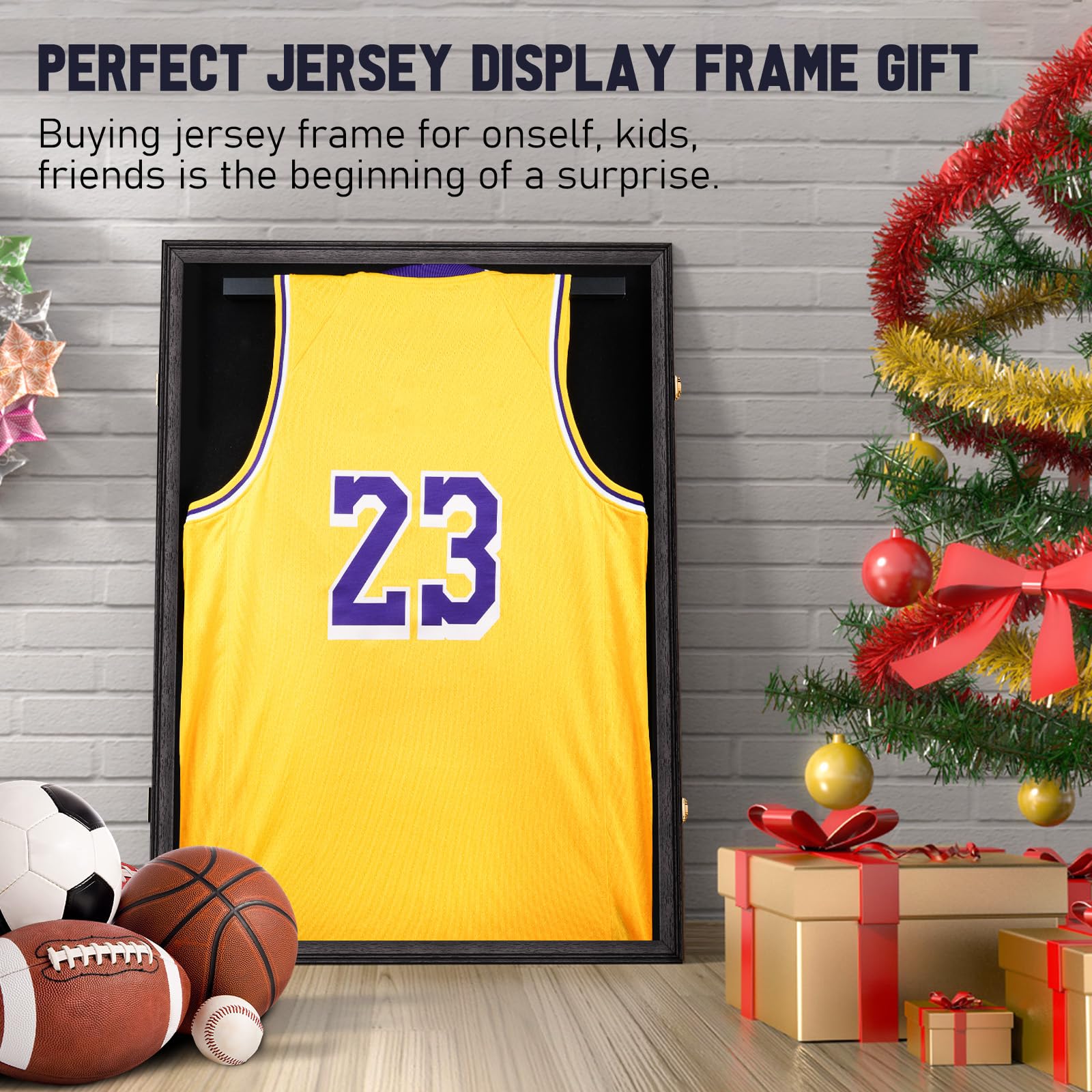 2 Pack Large Jersey Frame Display Case with Lockable UV Protection Acrylic - Baseball Football Soccer Hockey Basketball Jersey Shadow Box for Sports Shirts & Uniforms (Includes 2 Hangers, Black) - Perfect for Memorabilia Display in Home, Office or Man Cave