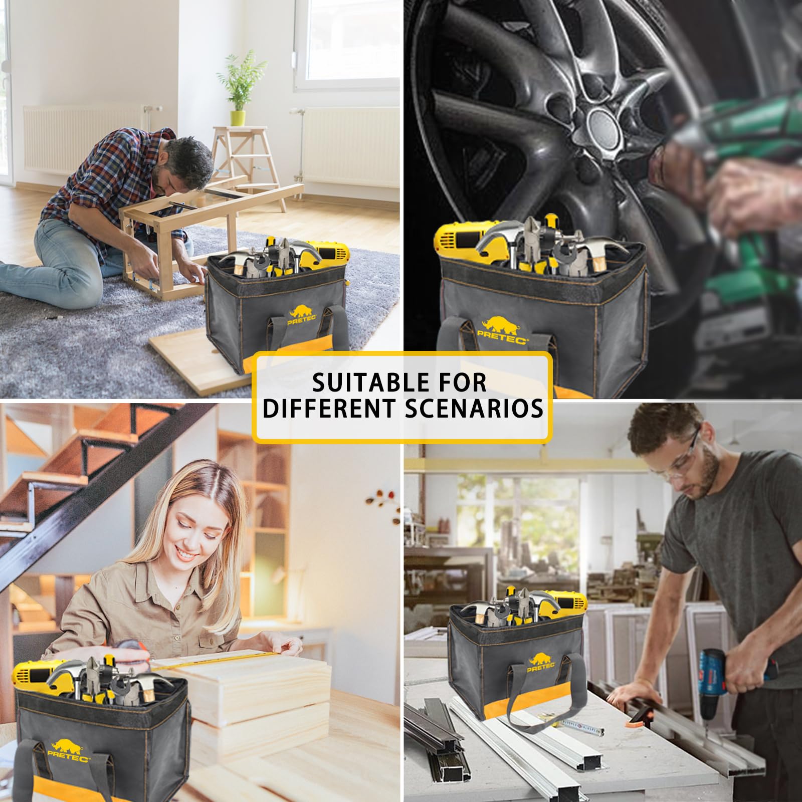 12 Inch Small Tool Bag with Wide Mouth - Waterproof Tool Organizer Tote for Electricians, Repairmen & DIY - Perfect for Home, Garden, Workshop & Job Site Storage
