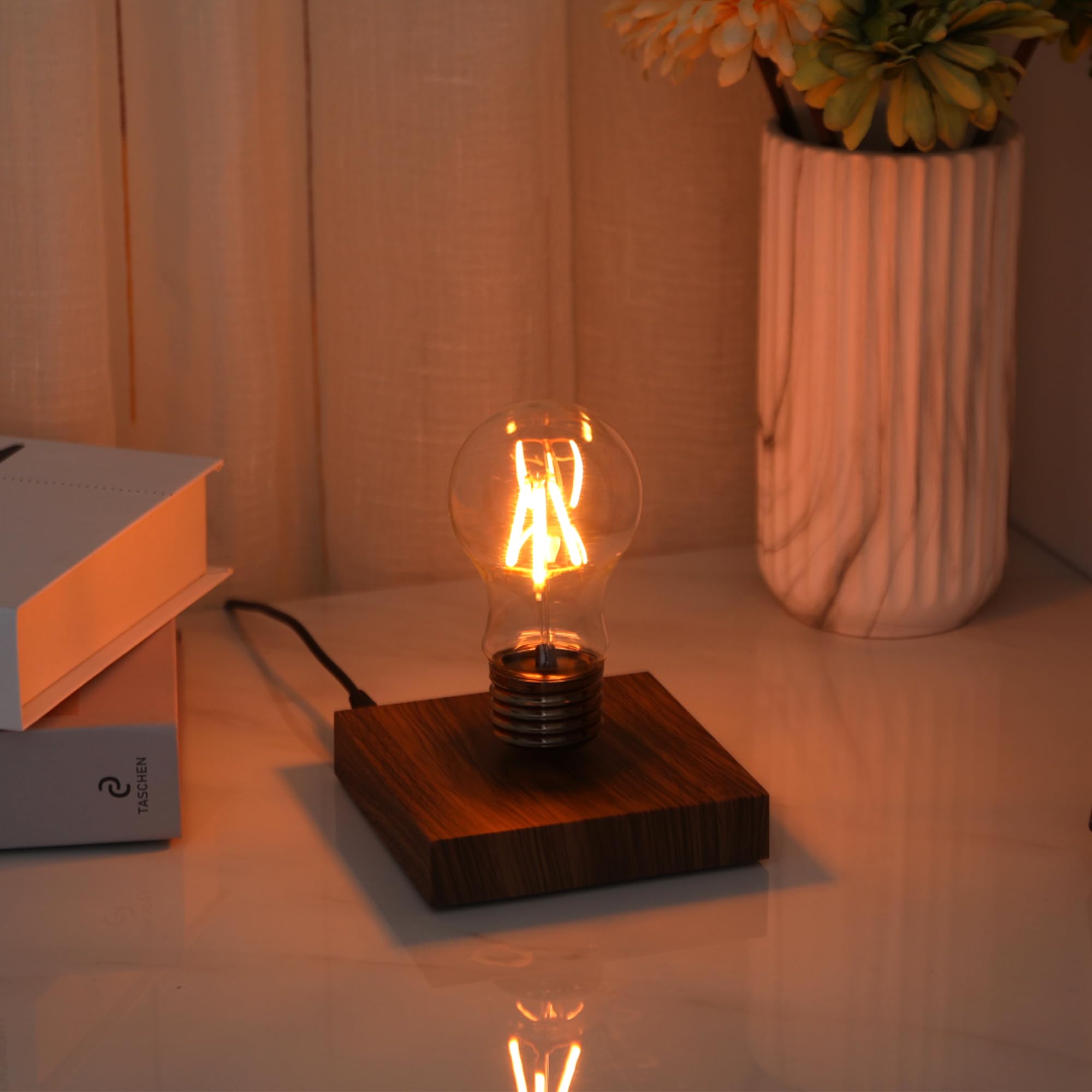 Levitating Lamp - Magnetic Floating LED Light Bulb with 360° Rotation, Wooden Base Desk Lamp for Home & Office | Unique Birthday & Christmas Gift Idea | Modern Night Light for Bedroom, Living Room & Workspace
