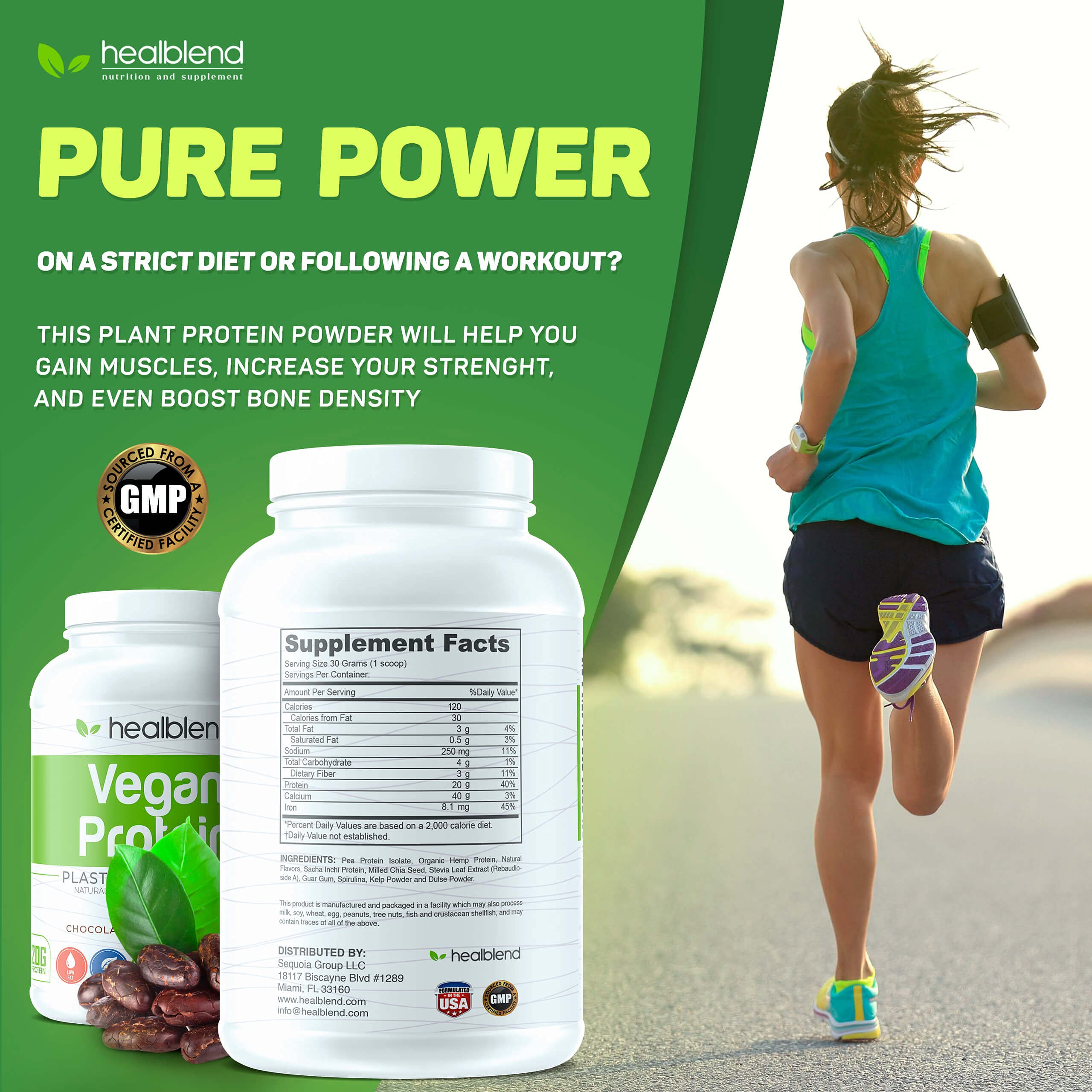 Vegan Plant-Based Protein Powder - Gluten Free, Non-GMO, Dairy Free Pea Protein Supplement for Men & Women | Post-Workout Recovery & Meal Replacement