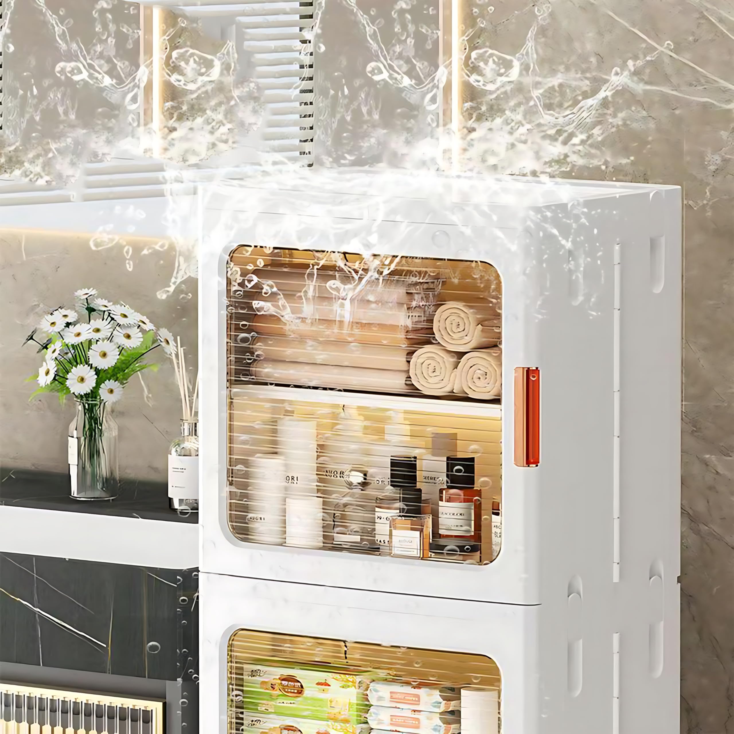 4-Tier Slim Tall Bathroom Storage Cabinet with Adjustable Shelves & Doors - Freestanding Narrow Linen Organizer for Small Spaces, Laundry Room & Bathroom Organization | Perfect for Towels, Toiletries & Cleaning Supplies