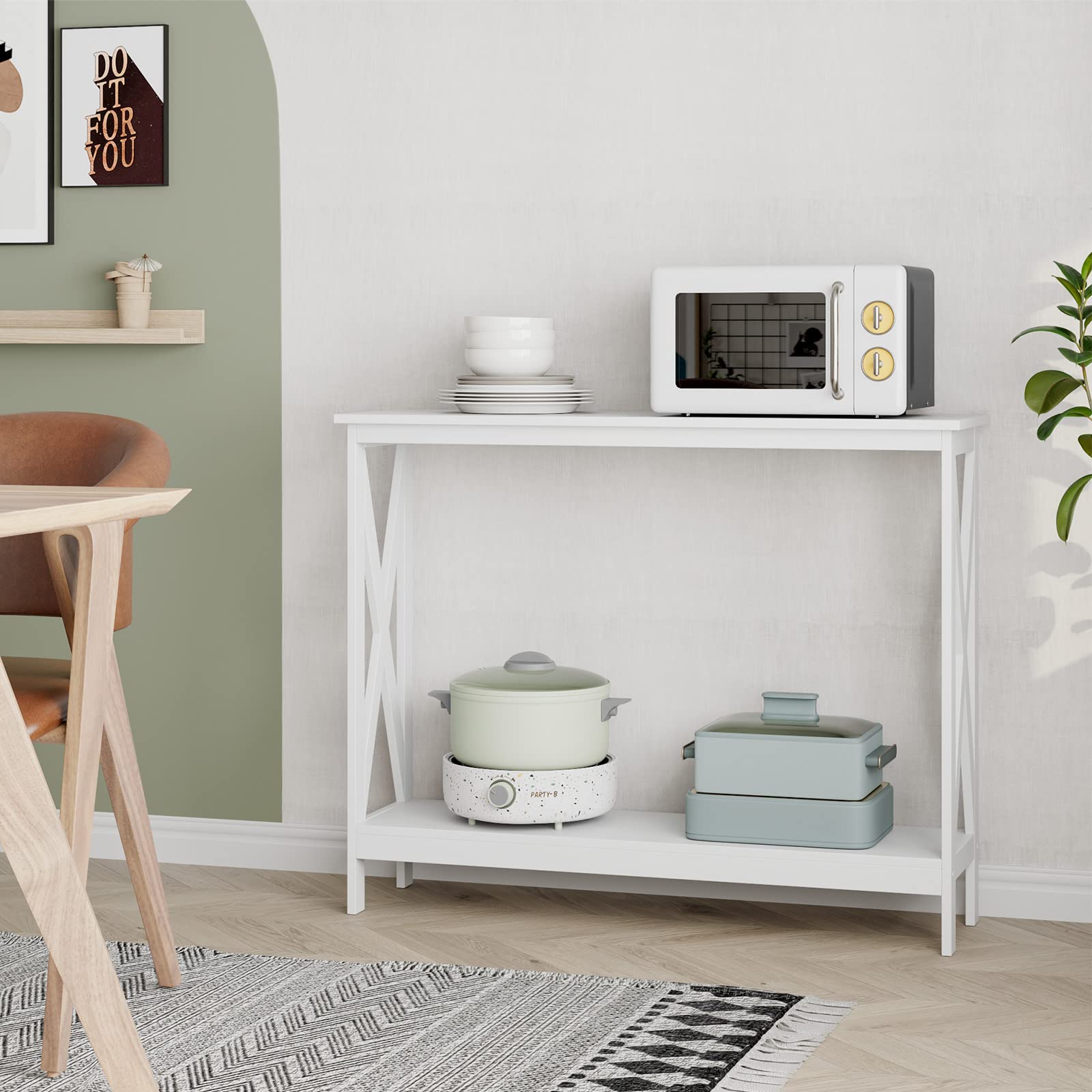White 2-Tier Console Sofa Table for Entryway & Living Room - Sturdy Engineered Wood, Easy Assembly - Perfect for Small Spaces, Hallway Decor & Storage