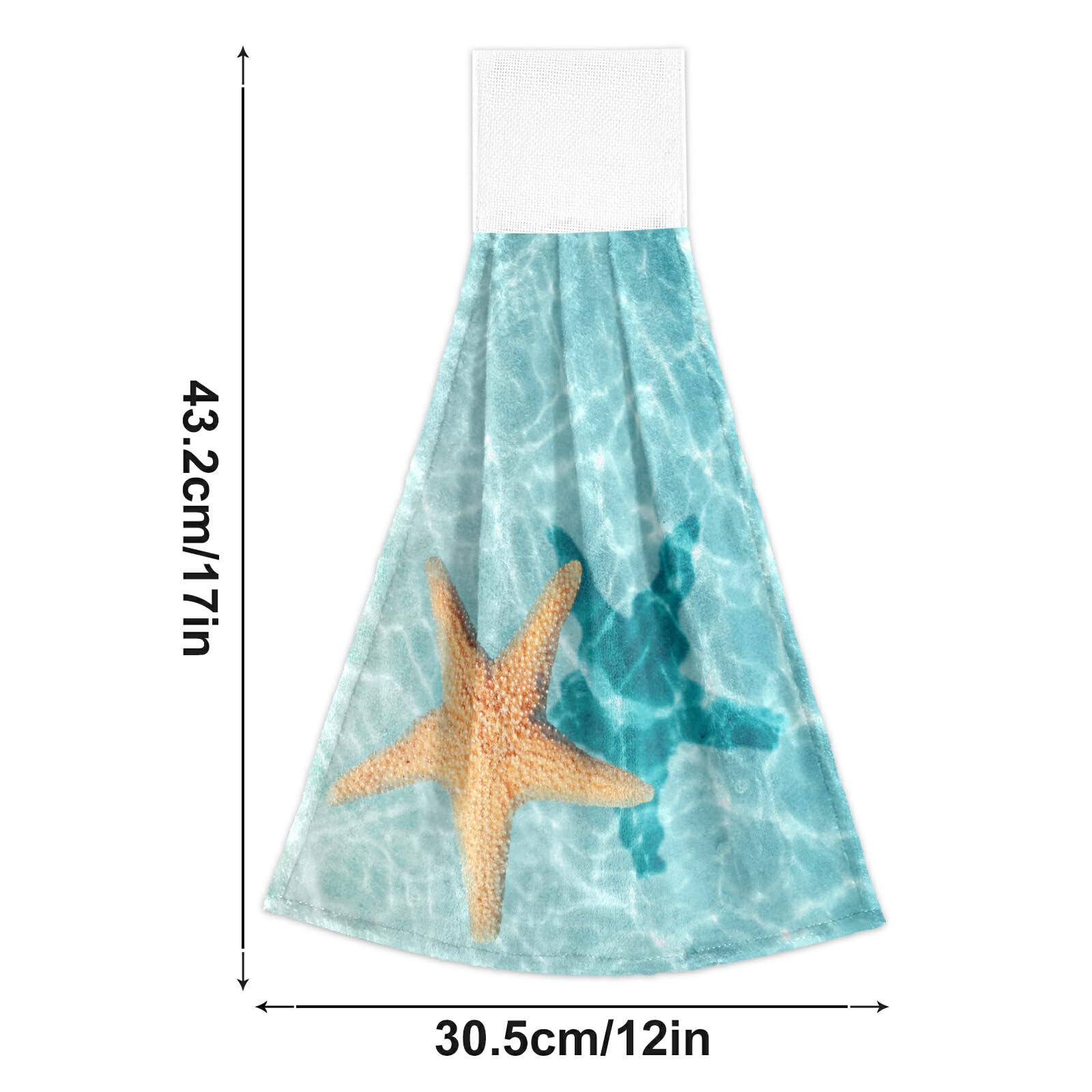 2 Pack Summer Starfish Hand Towels - Super Absorbent Kitchen & Bathroom Dish Towels with Hanging Loops for Ocean-Themed Decor | Perfect for Beach Houses, Coastal Homes & Seaside Kitchens