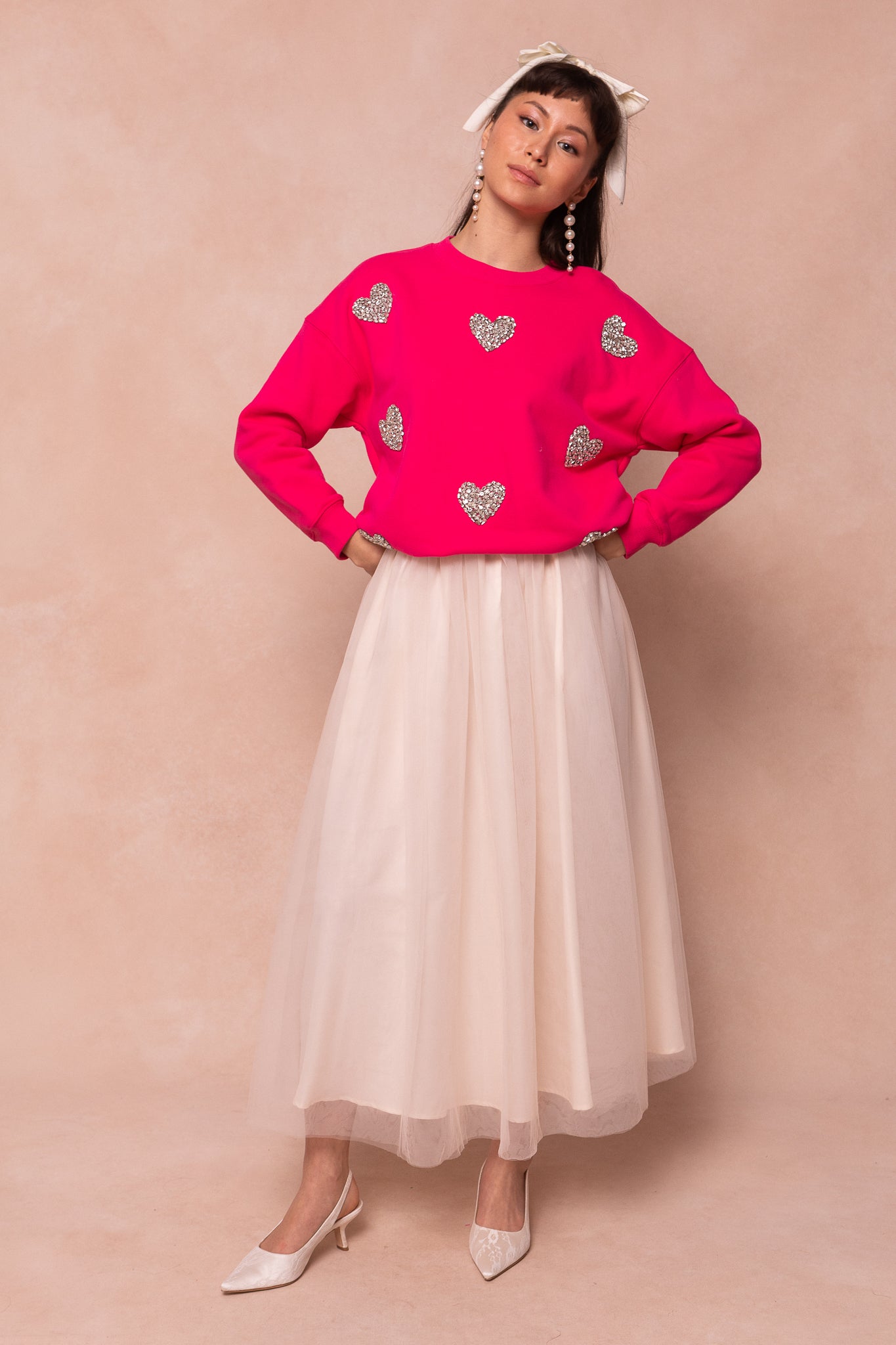 Pink Ivy Jewel Heart Sweatshirt for Women - Cozy Valentine's Day Gift & Casual Outfit