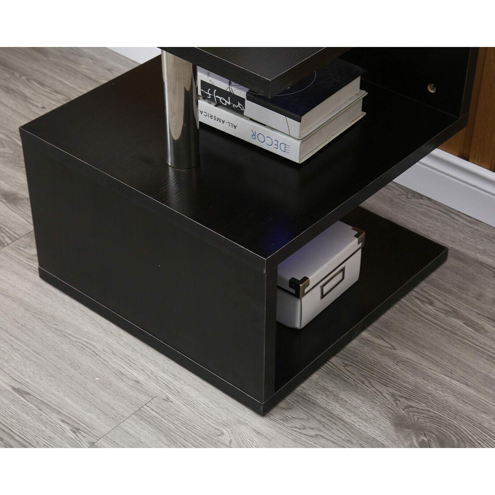 Modern High Gloss Coffee Table with Storage - S-Shape Design Living Room Furniture for Small Spaces, Black - Perfect for Holding Drinks, Books & Decor in Apartments