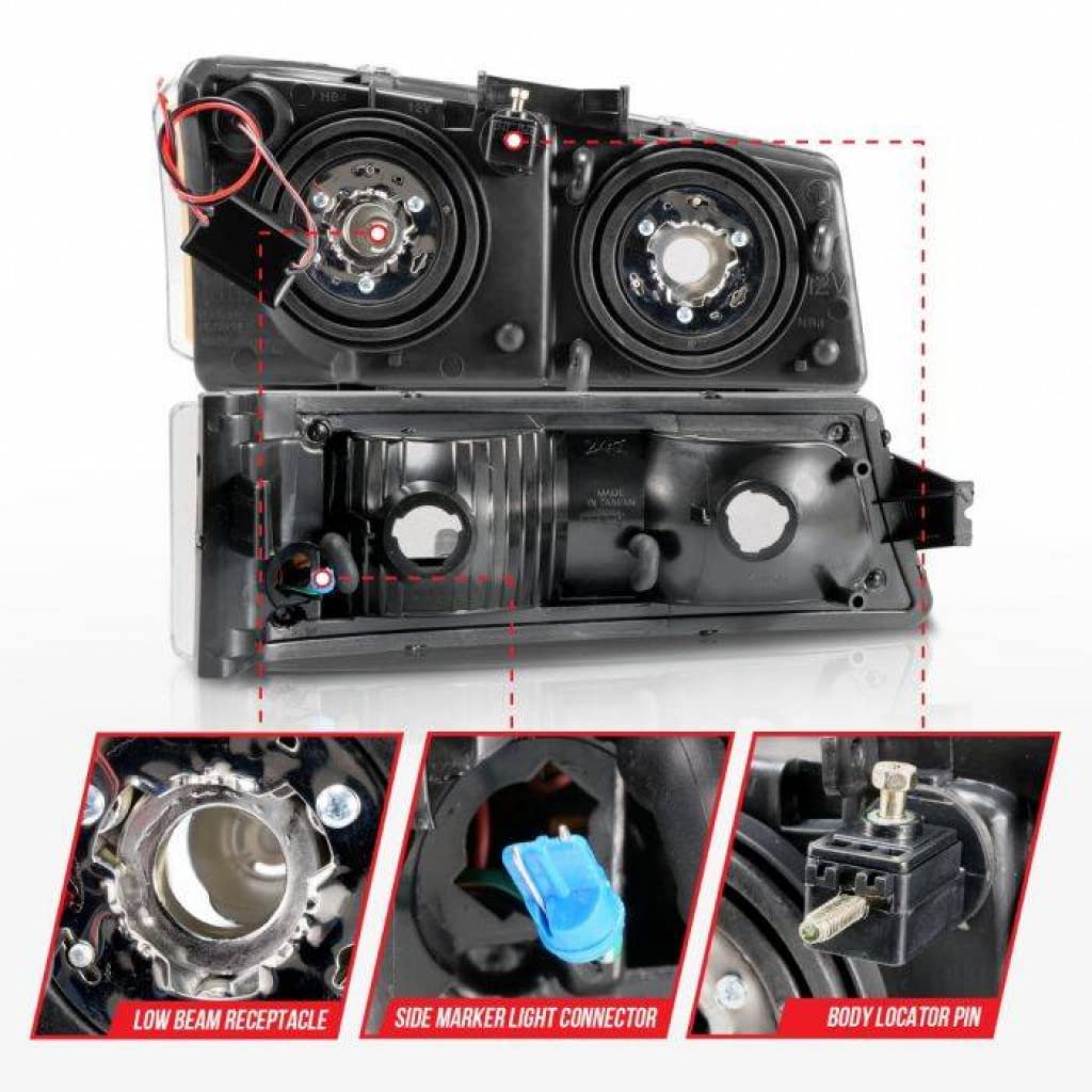 ANZO Crystal Black Headlights for Chevy Silverado 1500/2500 HD (2003-2006) | 111501 | Upgrade Your Truck's Style & Night Visibility