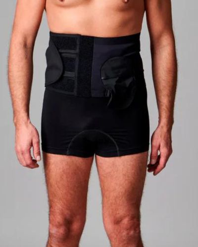 Unisex Adjustable Anti-Roll Ostomy Hernia Support Belt with Pouch Opening - 20cm/8inch, Medium, Left, Black - Ideal for Post-Surgery Comfort & Daily Activities