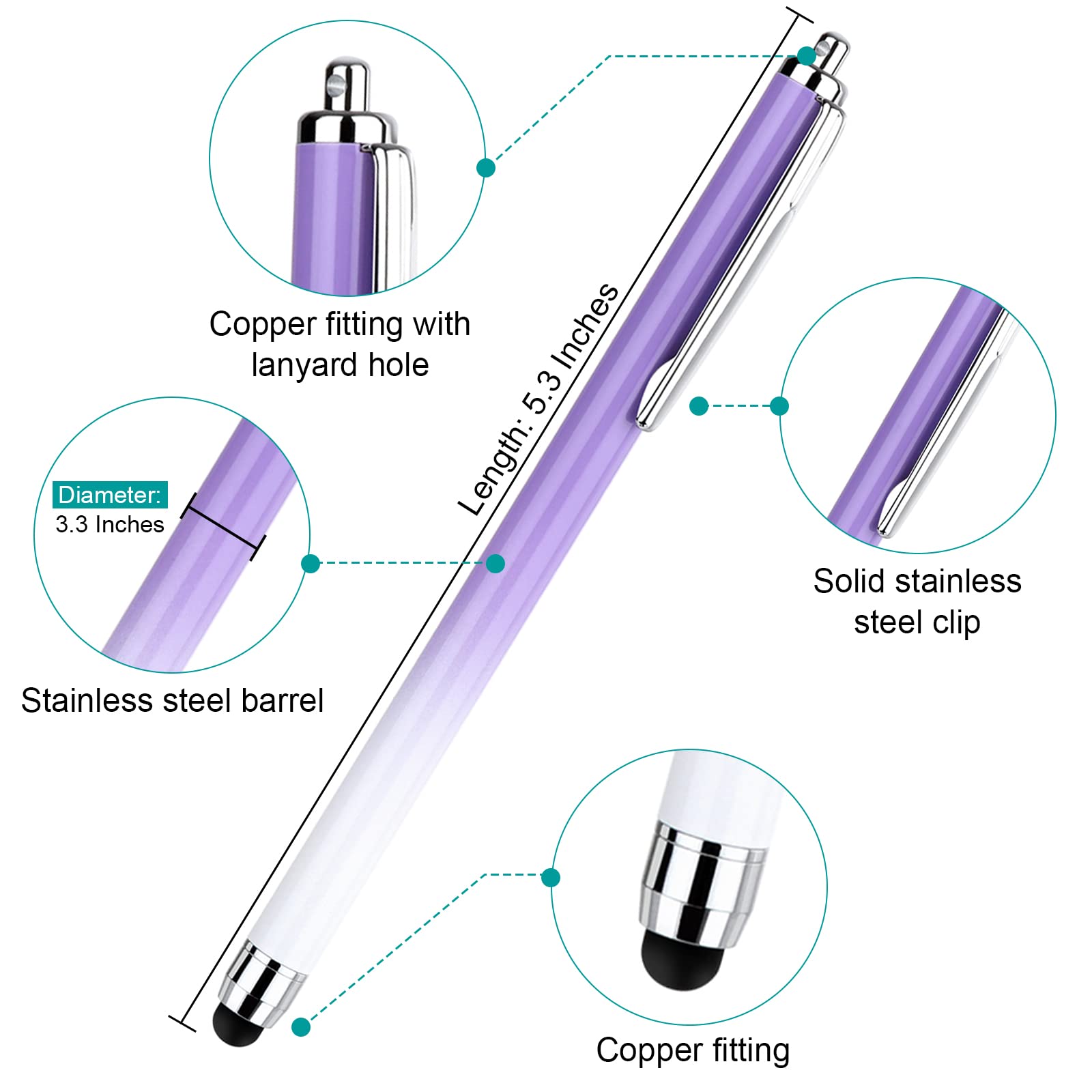 3 Pack Stylus Pens for Touch Screens with 12 Extra Replaceable Rubber Tips - Gradient Pink Purple Blue - Perfect for iPad, iPhone, Samsung Tablets & Digital Drawing