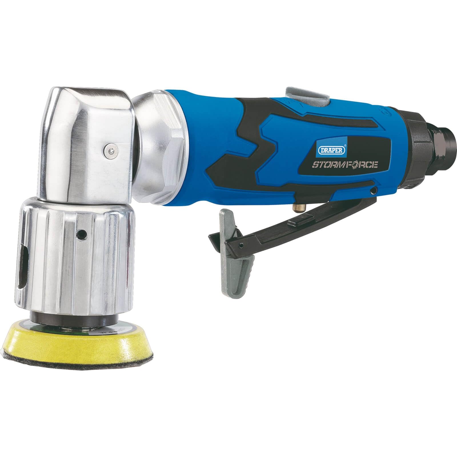 Draper 65059 Storm Force 50mm Mini Air Sander - Compact Pneumatic Sander Tool for Woodworking, Metal Polishing & Auto Body Repair | Blue Power Tool for DIY & Professional Use
