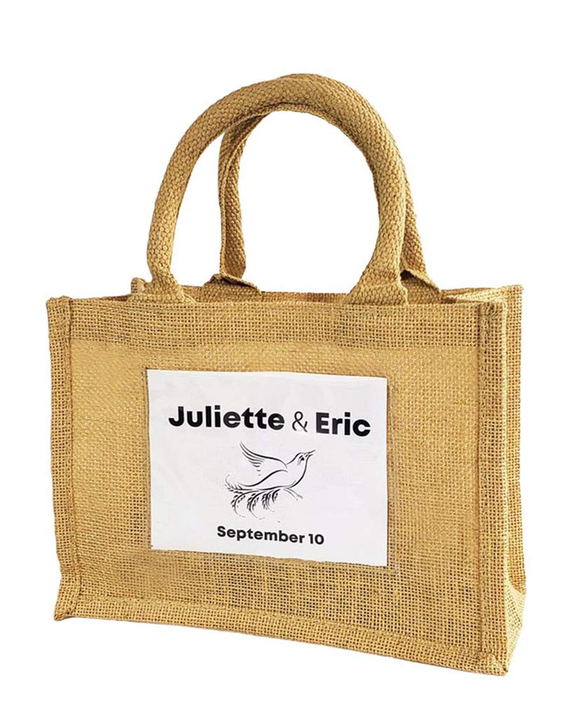 Mini Rustic Chic Wedding Favor Jute Bags with Clear Pocket - Natural Burlap Tote Bags for Crafts, Gifts, Decor & Promotions | Perfect for DIY Projects, Bridal Showers & Party Favors by TBF Bags (Set of 1)