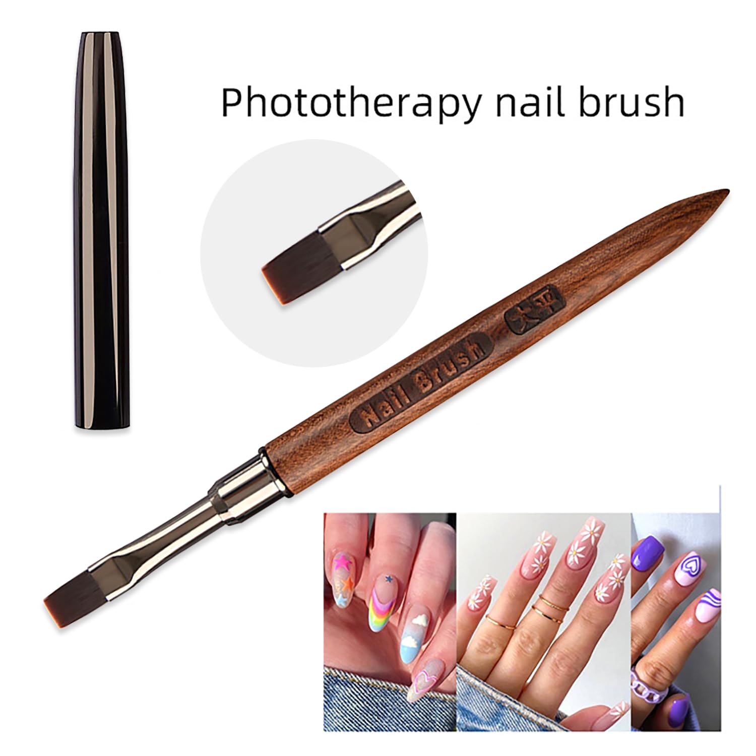 DANNEASY Acrylic Nail Brush Set - Sandalwood Handle Flat Head Nail Art Brush for Acrylic Nails, Gel Polish, Nail Design and Clean Up - Professional Nail Art Tools for Manicure, Pedicure & Salon Use