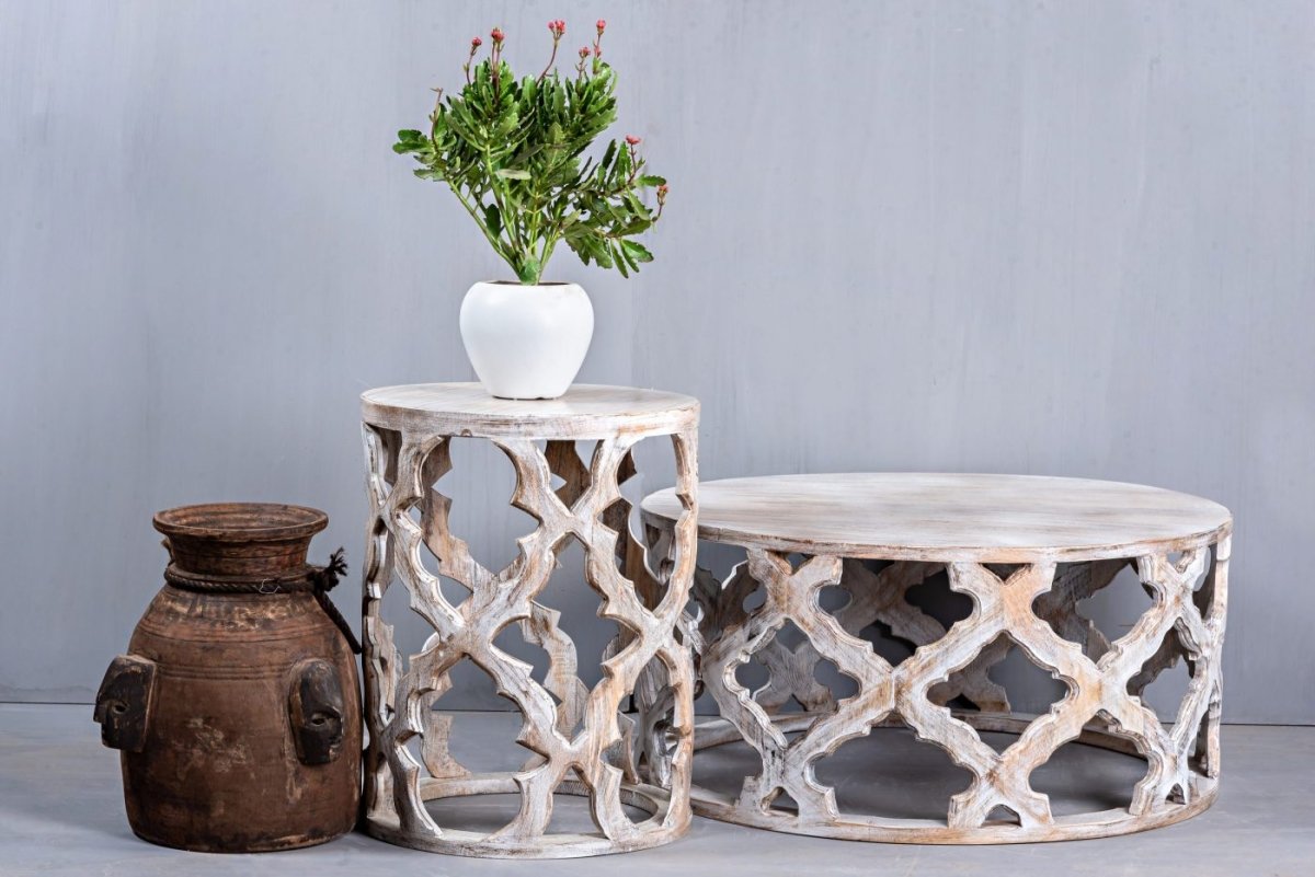 Hand Carved White Wooden Coffee Table - Modern Living Room Furniture for Home Decor & Relaxation