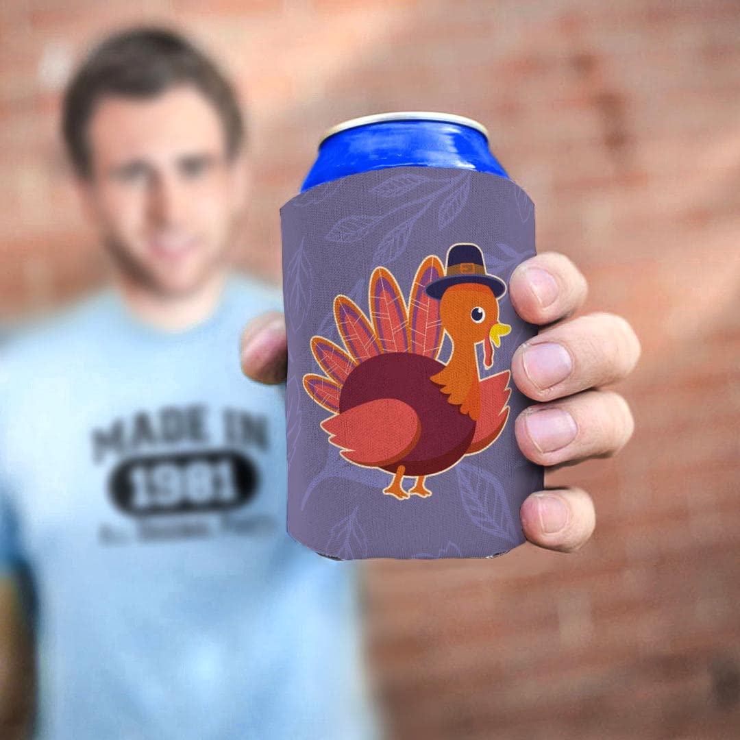 48-Pack Thanksgiving Party Decorations - White Drink Can Coolers with Turkey & Pilgrim Designs for Holiday Gatherings, Family Dinners & Festive Celebrations