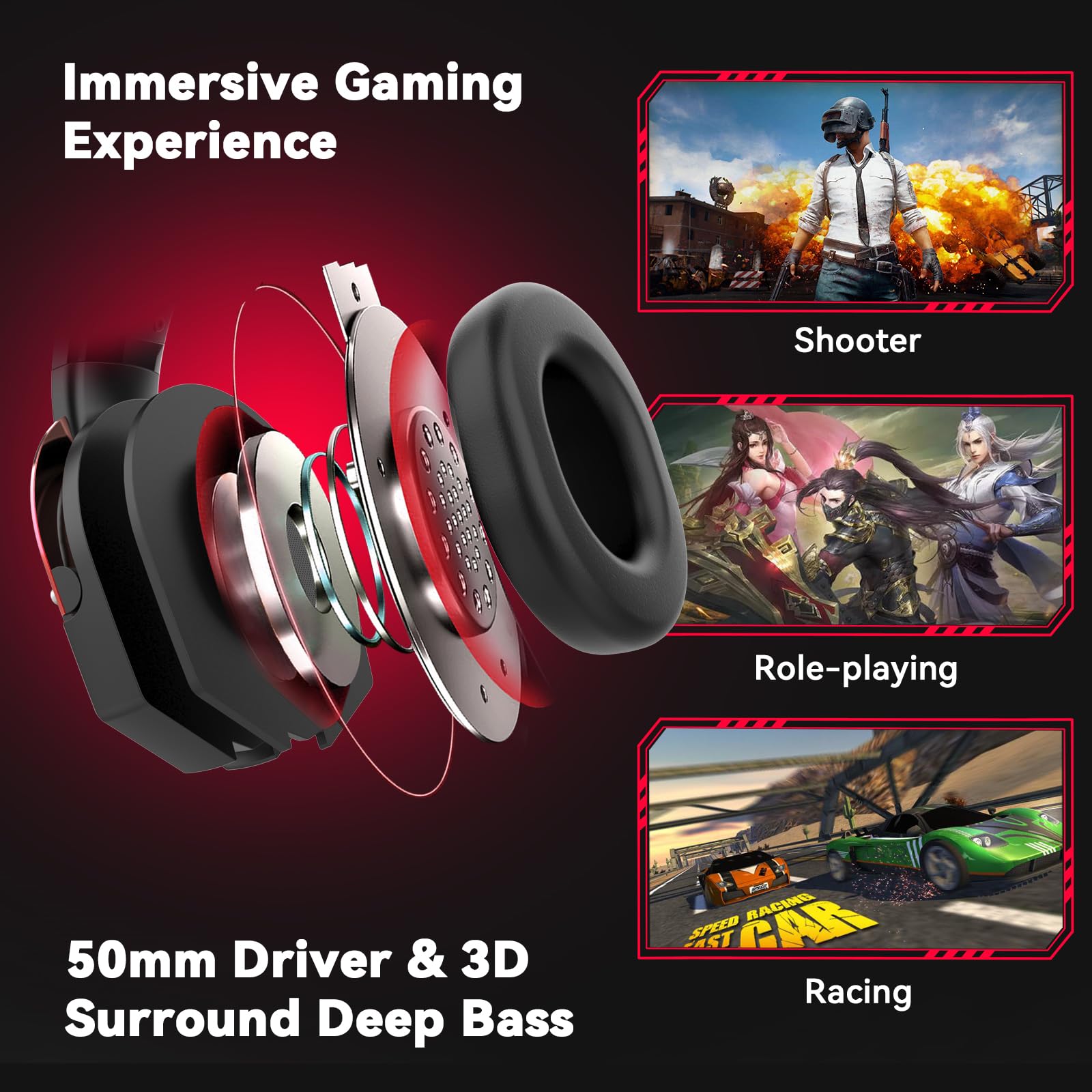 A88 Gaming Headset with Microphone - Stereo Wired Noise Cancelling Over-Ear Headphones for PC, PS5, Xbox Series X/S, PS4, Laptop, Mac, Nintendo Switch - Perfect for Gaming, Streaming & Online Classes (Red)