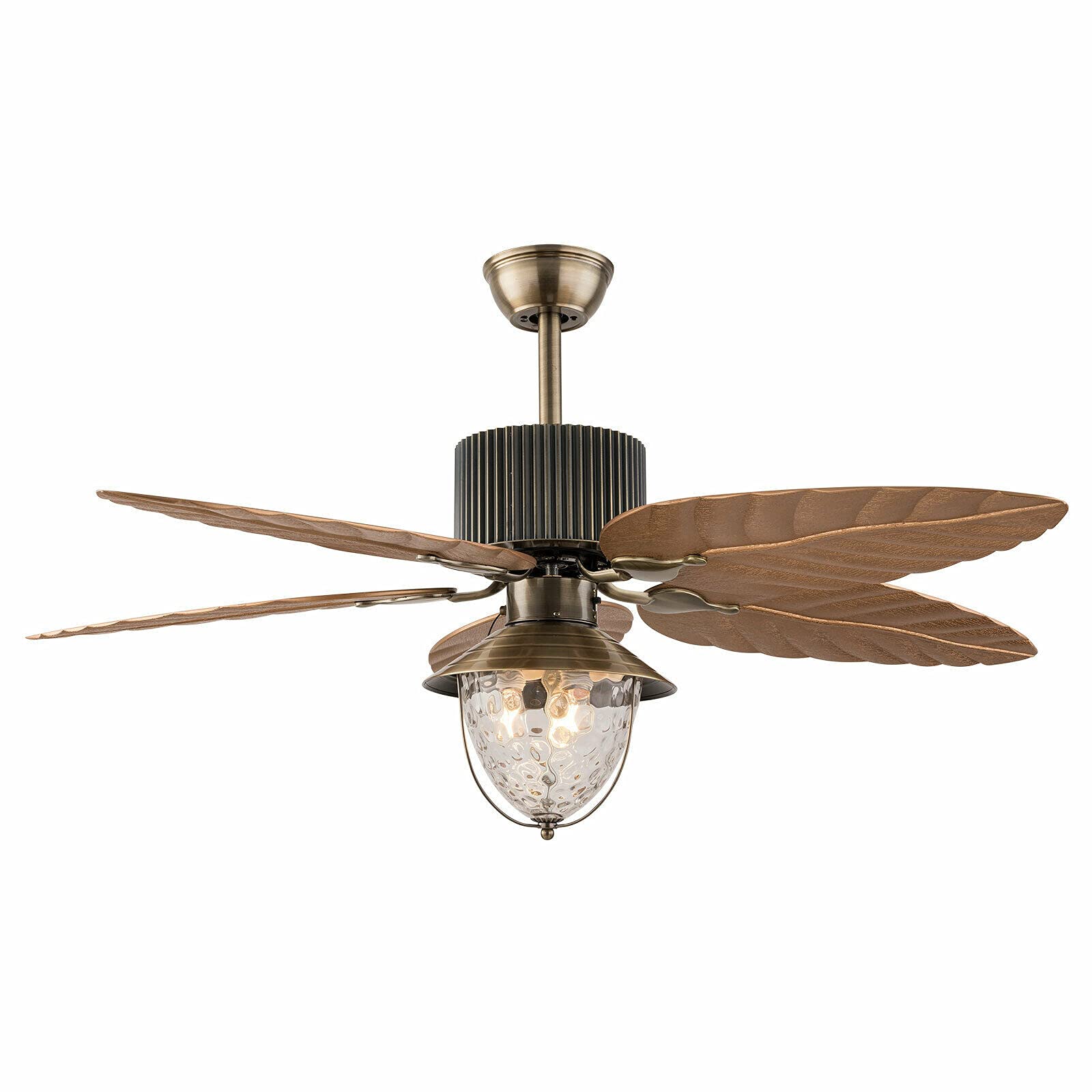 52 Inch Ceiling Fan with Light - 5 Palm Leaf Blades, Reversible Function, 3-Speed Quiet Motor - Tropical Style Chandelier Fan with Remote Control - Perfect for Bedroom, Home Office, Restaurant, Bar & Cafe