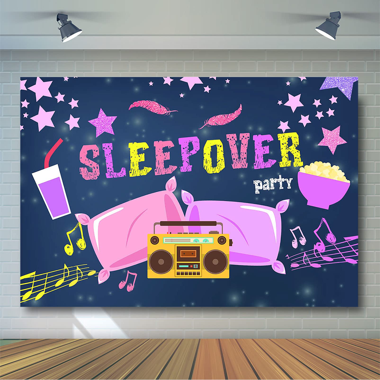 Avezano 8x6ft Sleepover Party Backdrop for Girls - Pajama Party Decor, Photography Background, Slumber Party Theme with Pillow Fight Design - Perfect for Birthday Decorations, Photo Shoots, and Sleepover Events