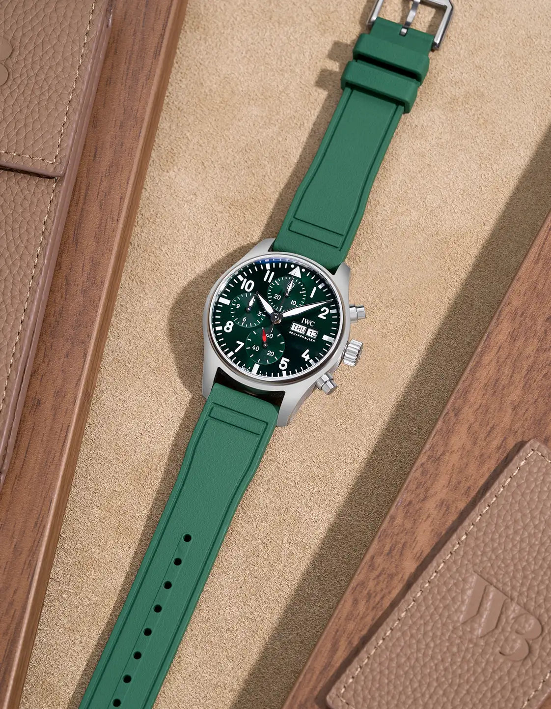 Original IWC Rubber Watch Band - Military Green Color - Durable & Comfortable for Outdoor, Sports & Military Use