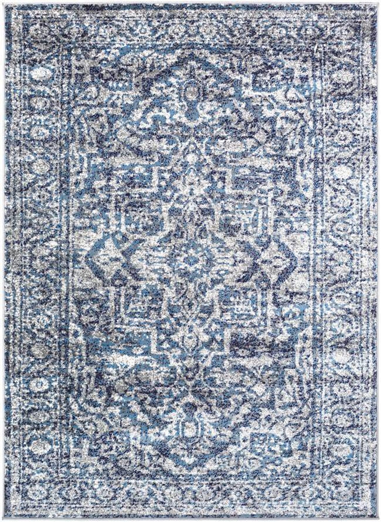 Mark&Day Emma Traditional Navy Blue & White 6x9 Area Rug - Soft Carpet for Living Room, Bedroom, Kitchen - 6'7